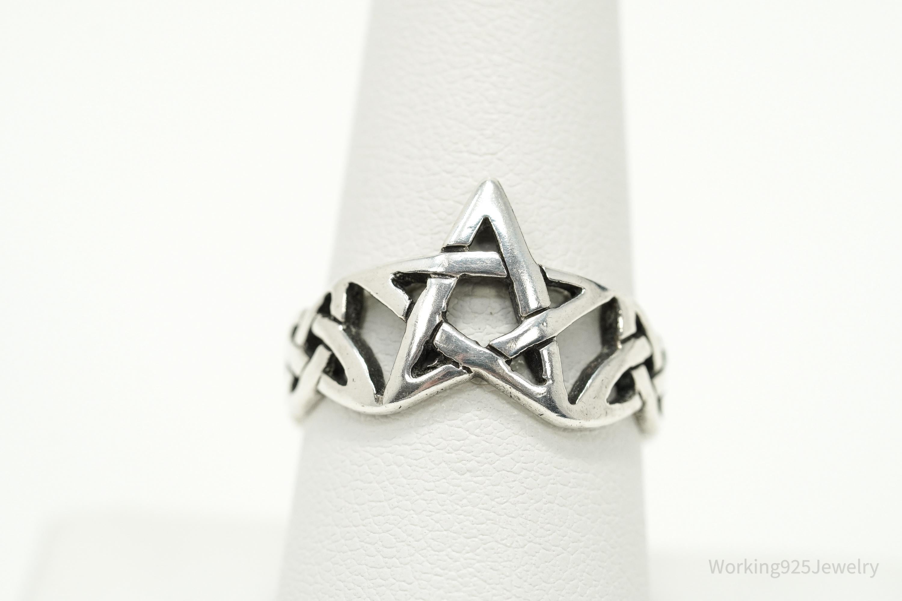 Vintage Pentagram Star Sterling Silver Ring - Size 8.25