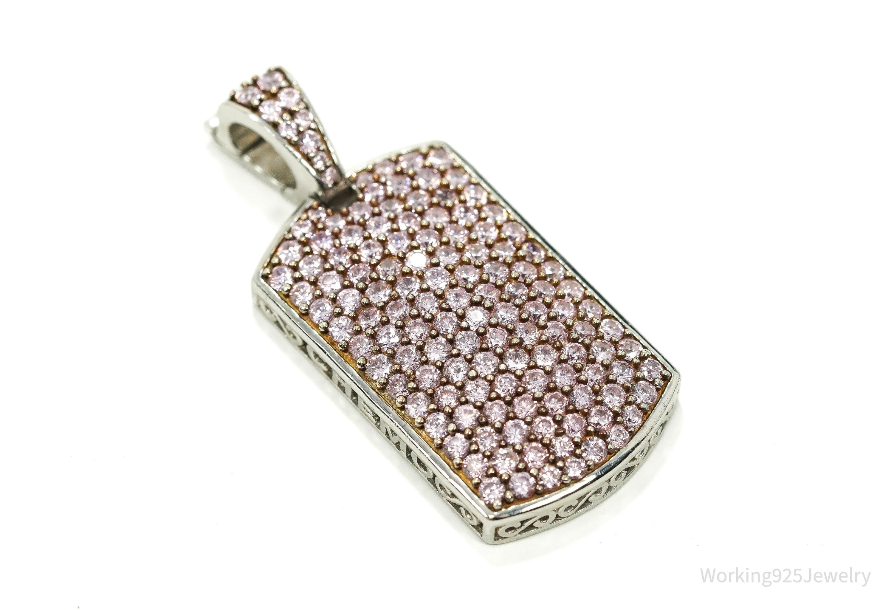 Vintage SJD Pink Cubic Zirconia Sterling Silver Pendant