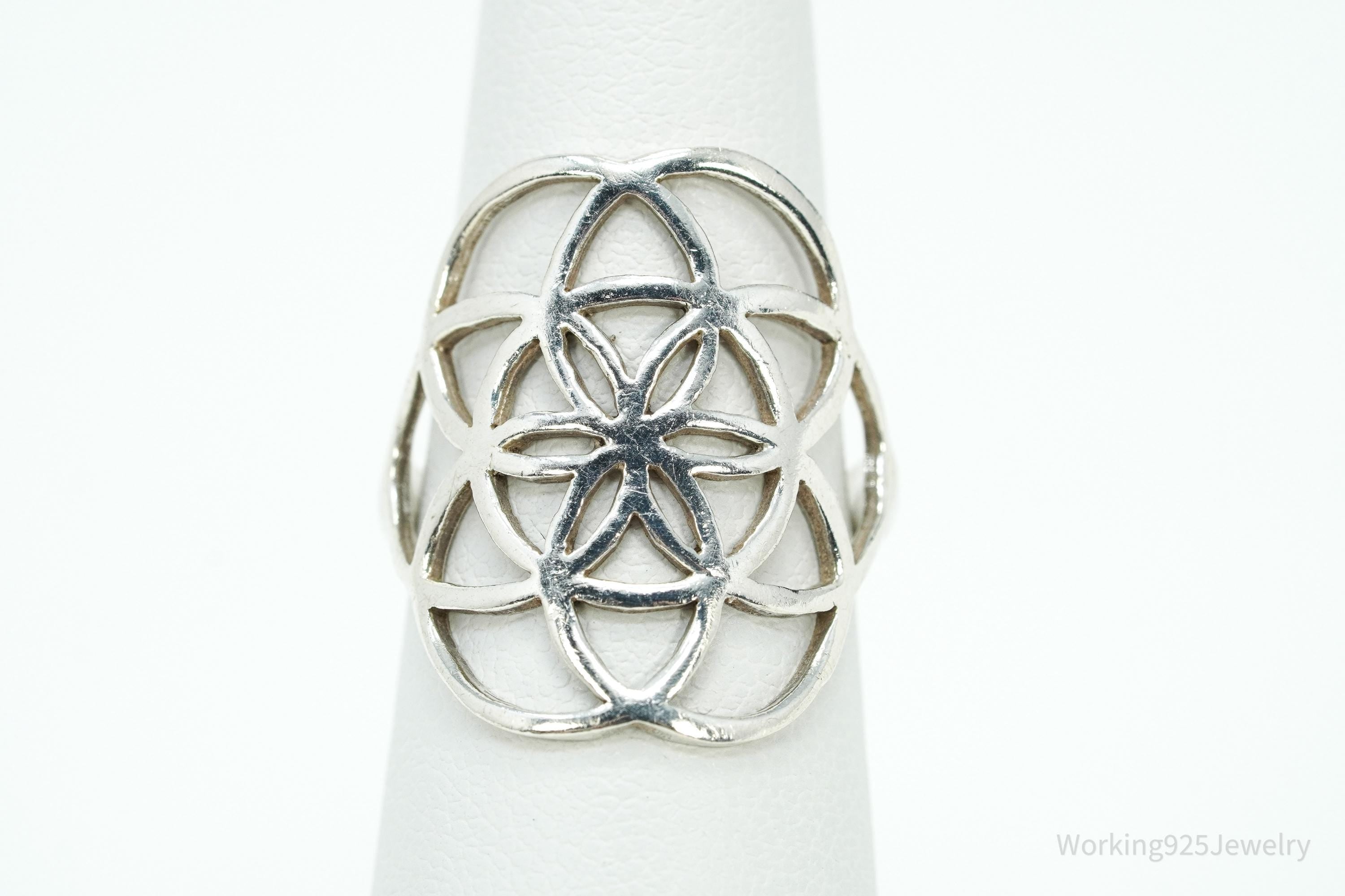 Vintage Flower Seed Of Life Sterling Silver Ring - Size 6