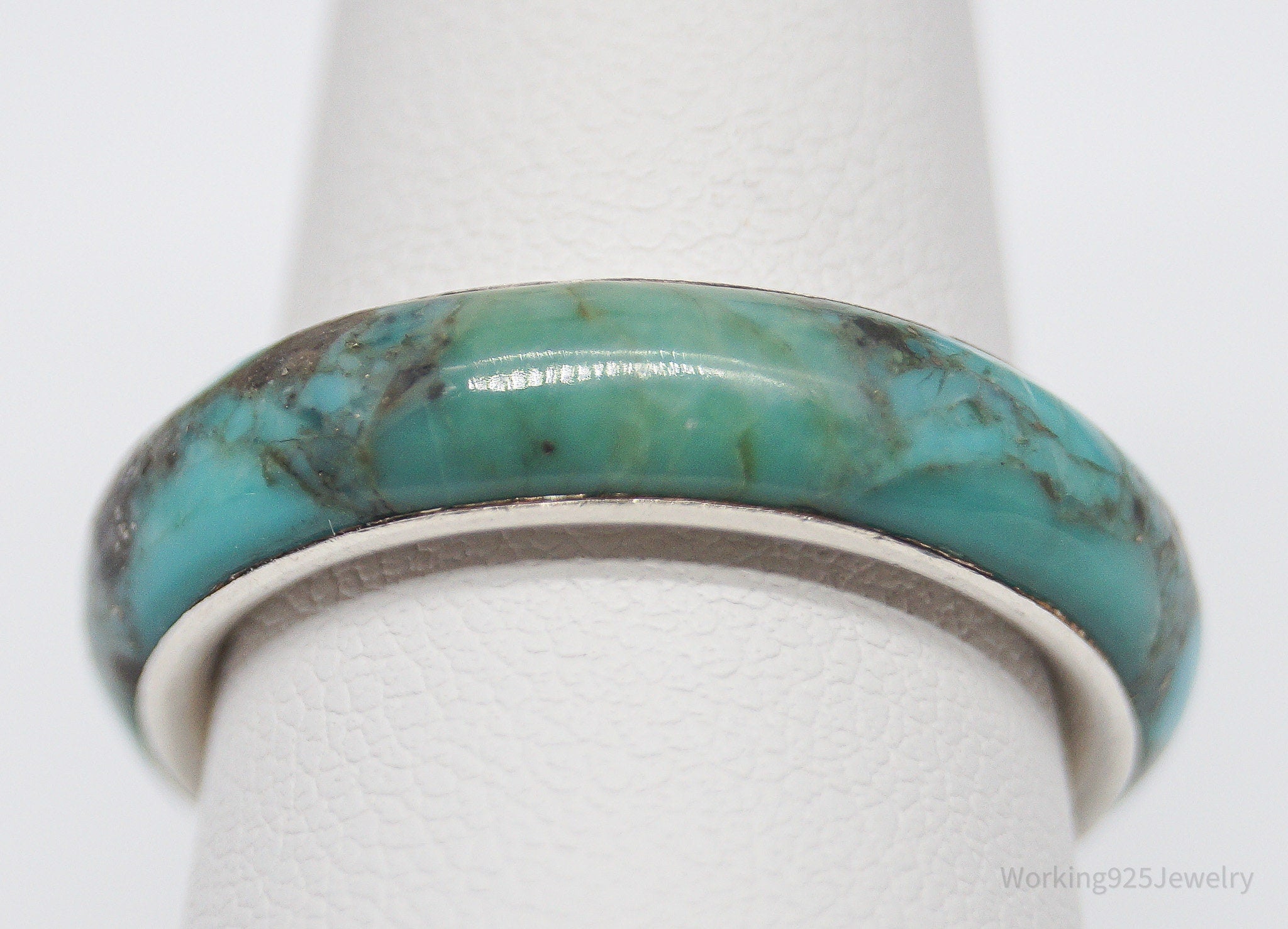 Vintage Turquoise Sterling Silver Band Ring - Size 9