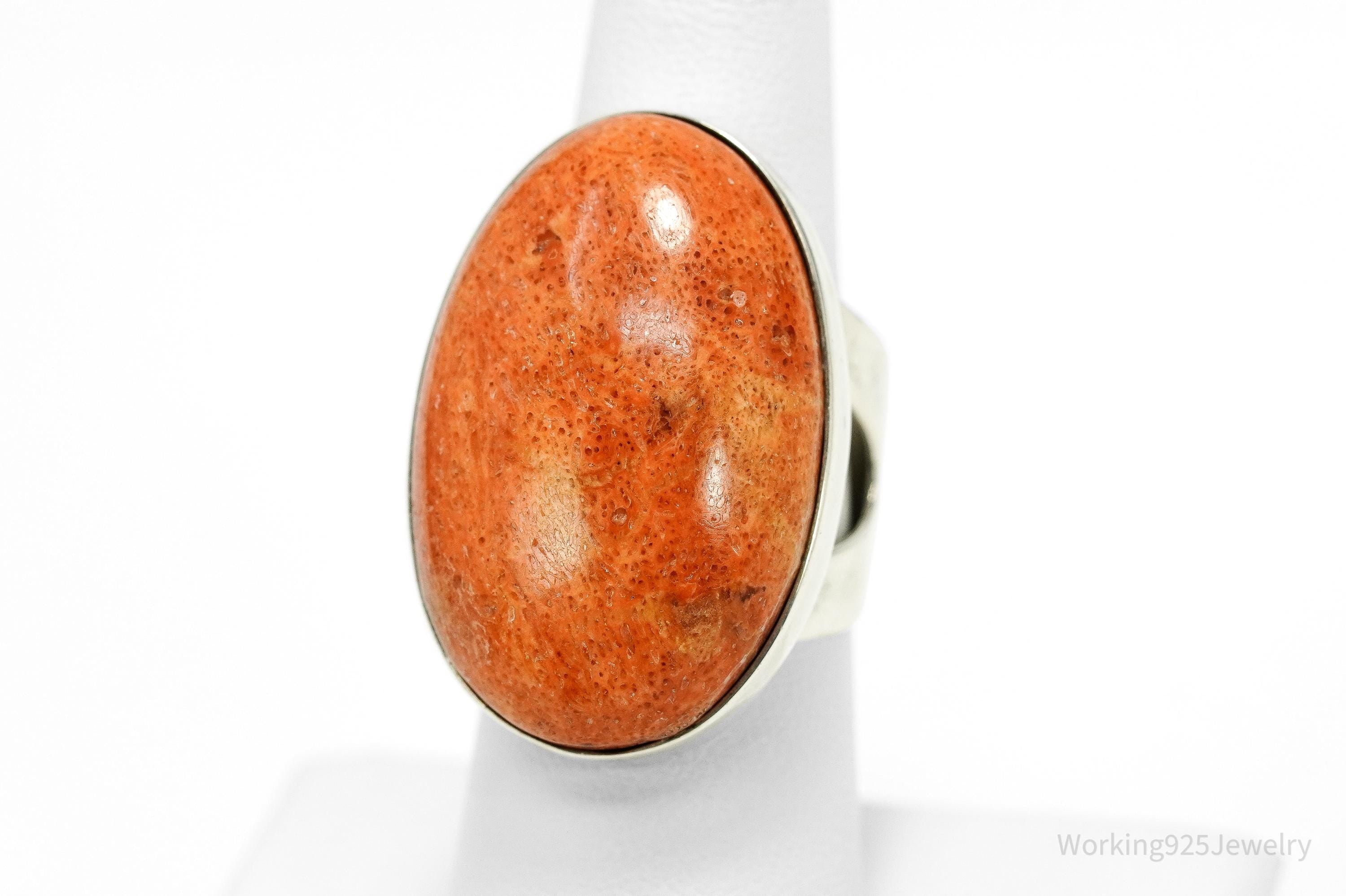 Vintage Desert Rose Trading Large Coral Sterling Silver Statement Ring - Size 7