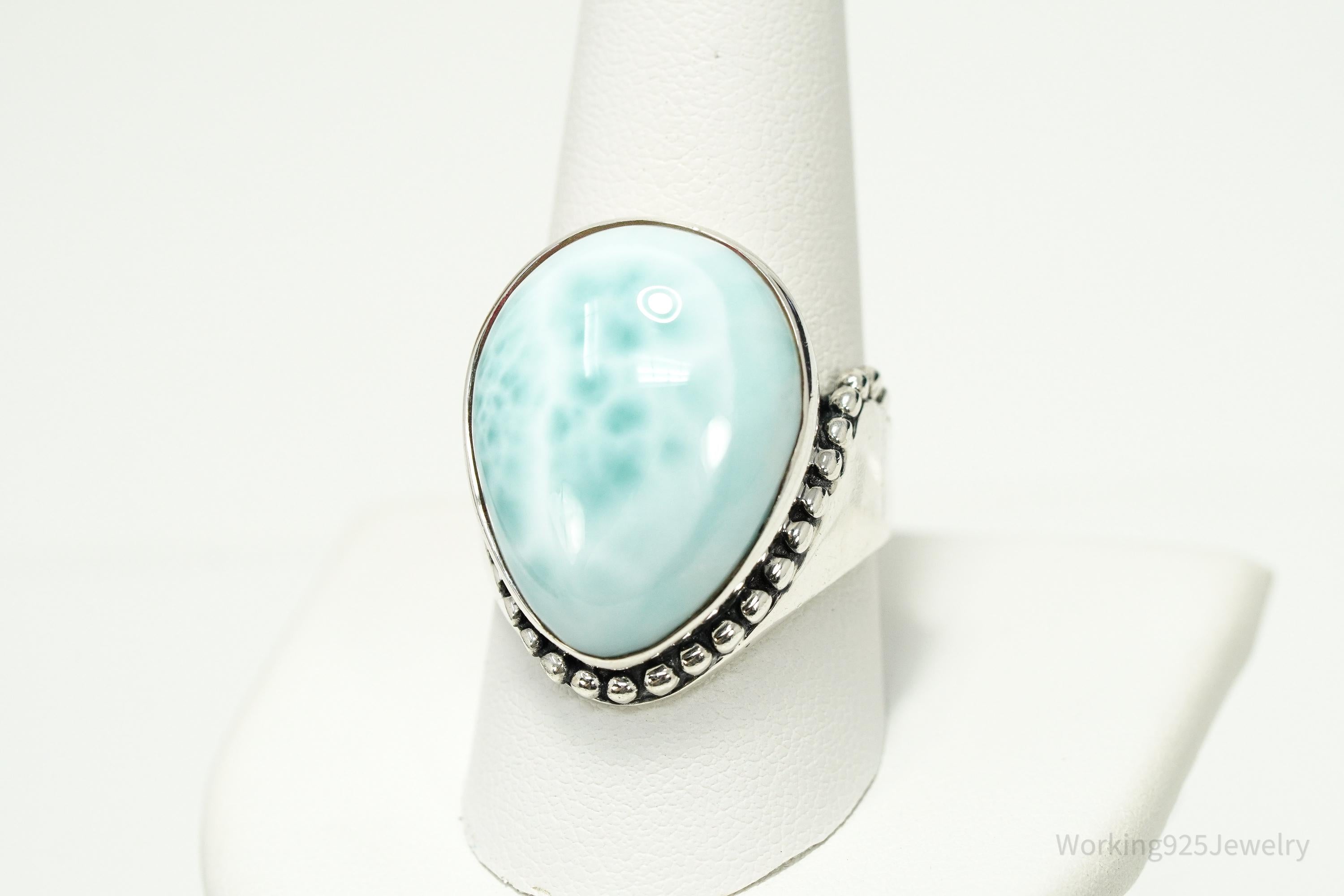 Vintage SAJEN Large Blue Larimar Sterling Silver Ring - Size 10