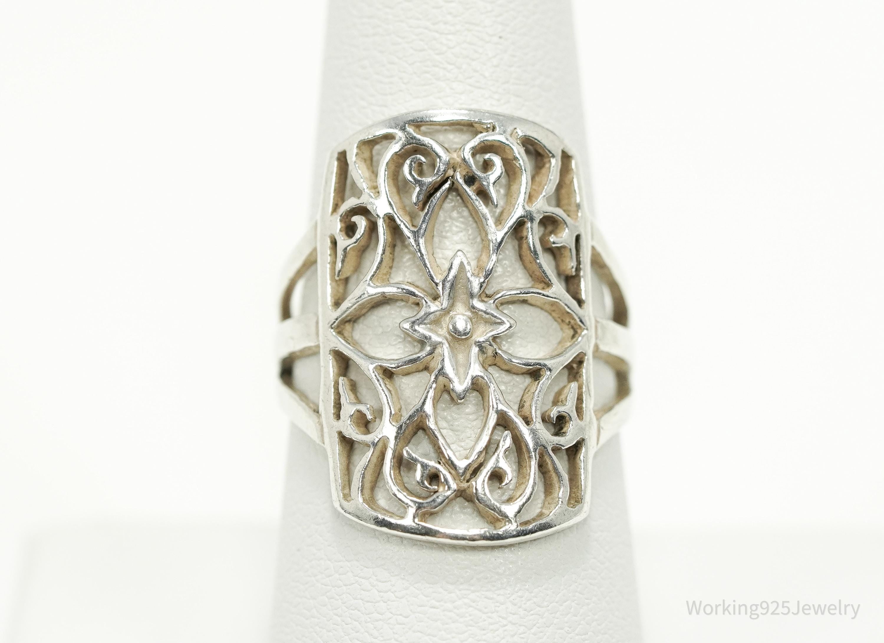 Vintage Ornate Sterling Silver Ring - Size 7.75