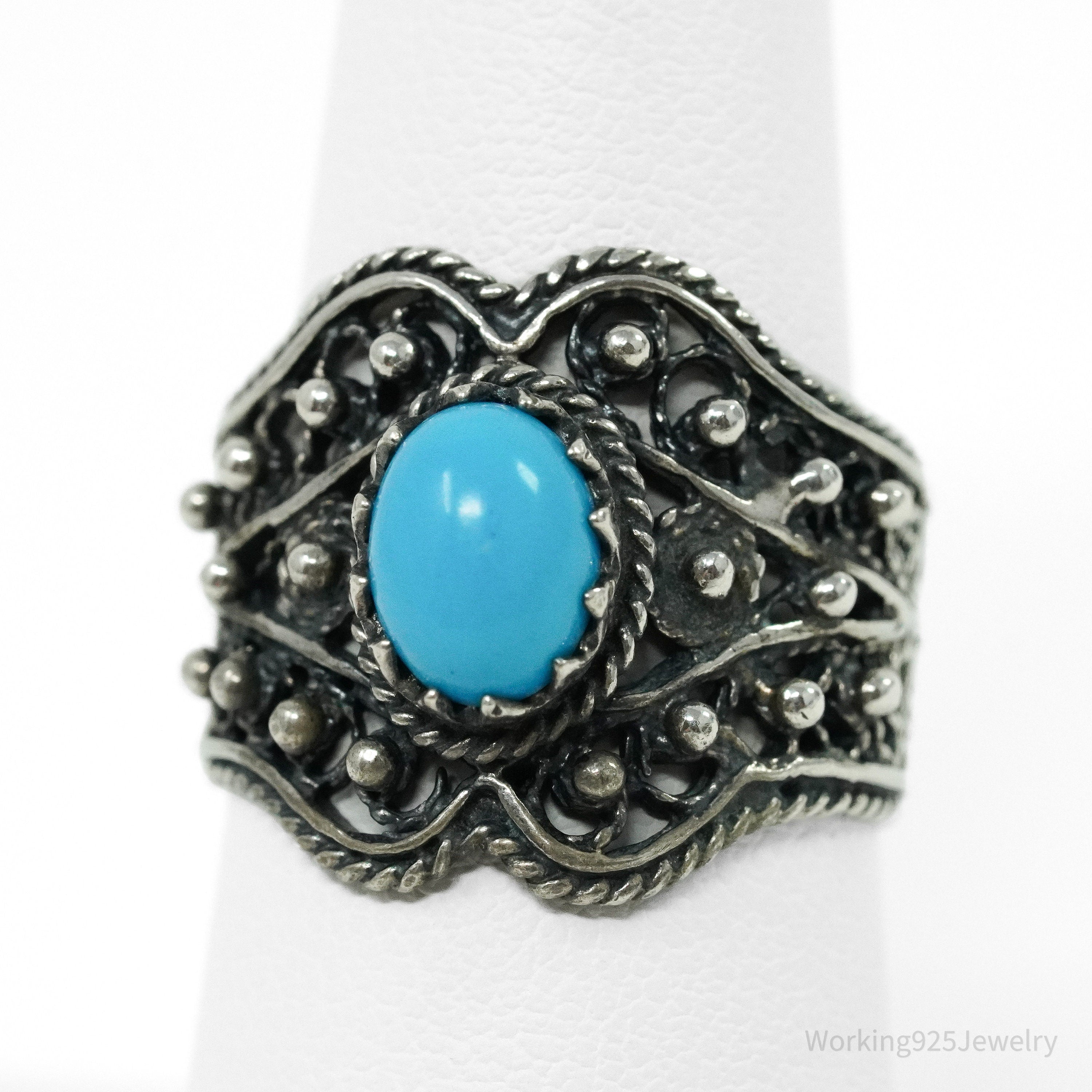 Vintage Turquoise Sterling Silver Ring - Size 7.5