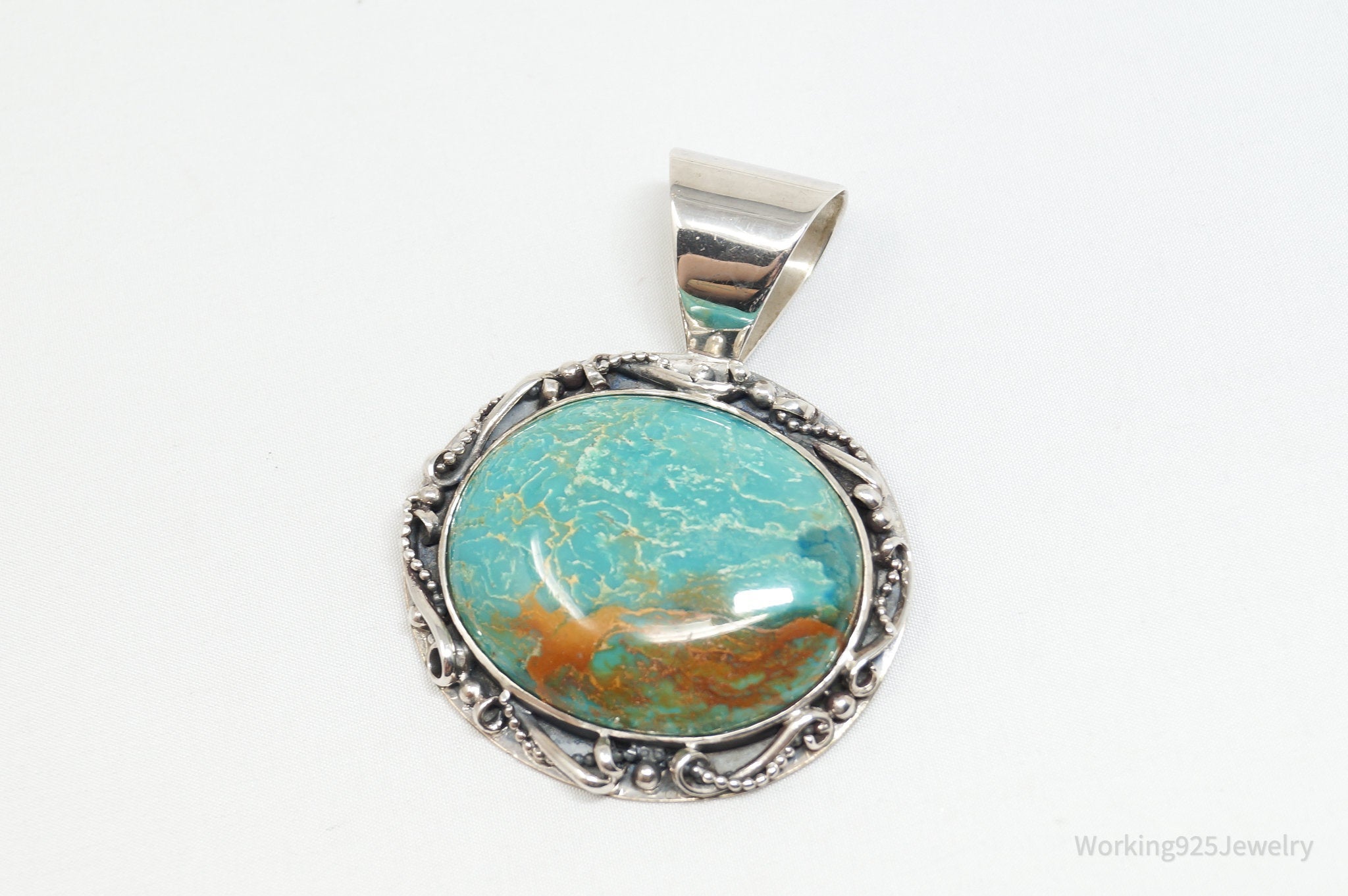 Vtg Designer Desert Rose Trading Co Turquoise Sterling Silver Necklace Pendant
