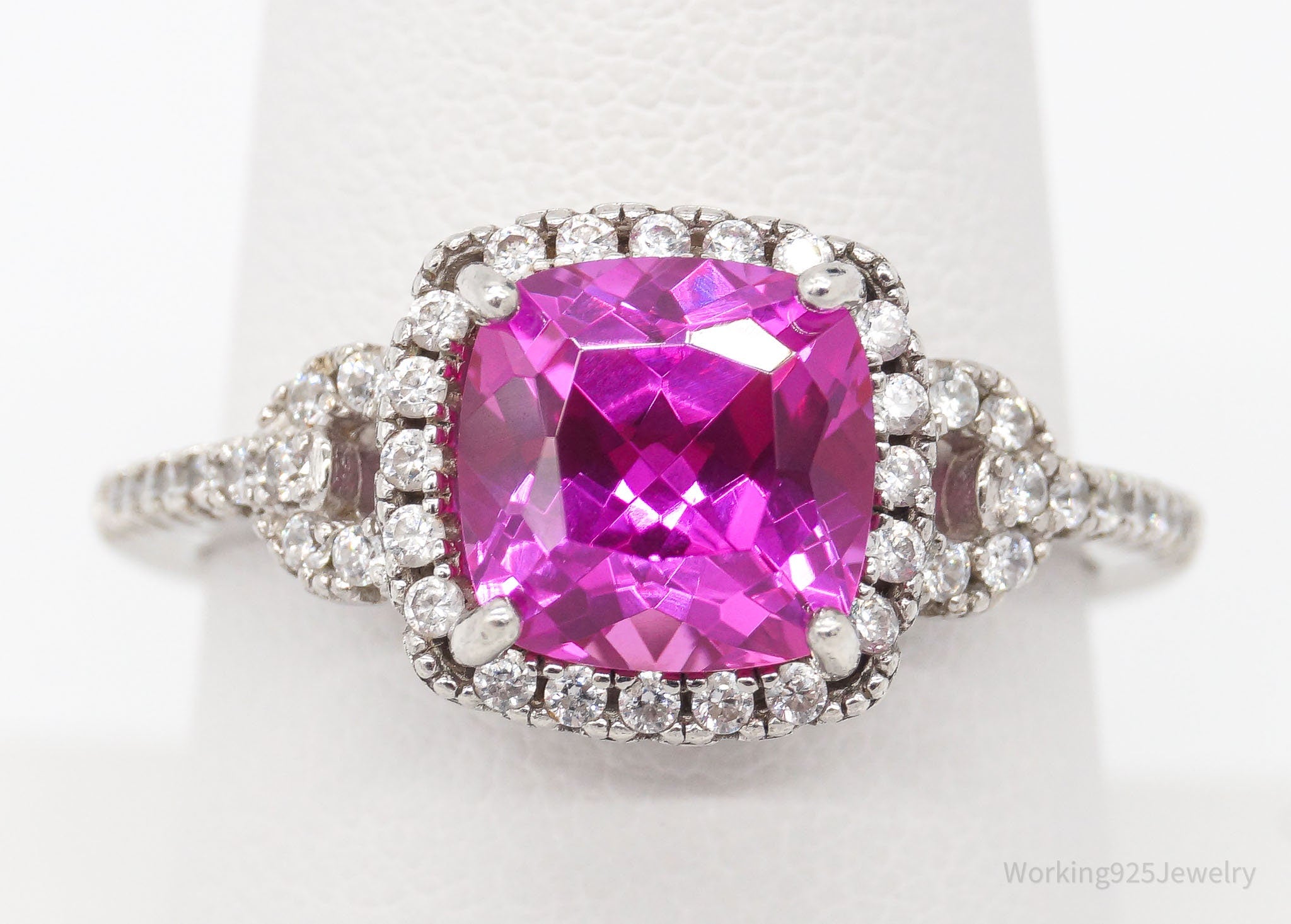 Designer Pink Sapphire Cubic Zirconia Sterling Silver Ring - Size 9