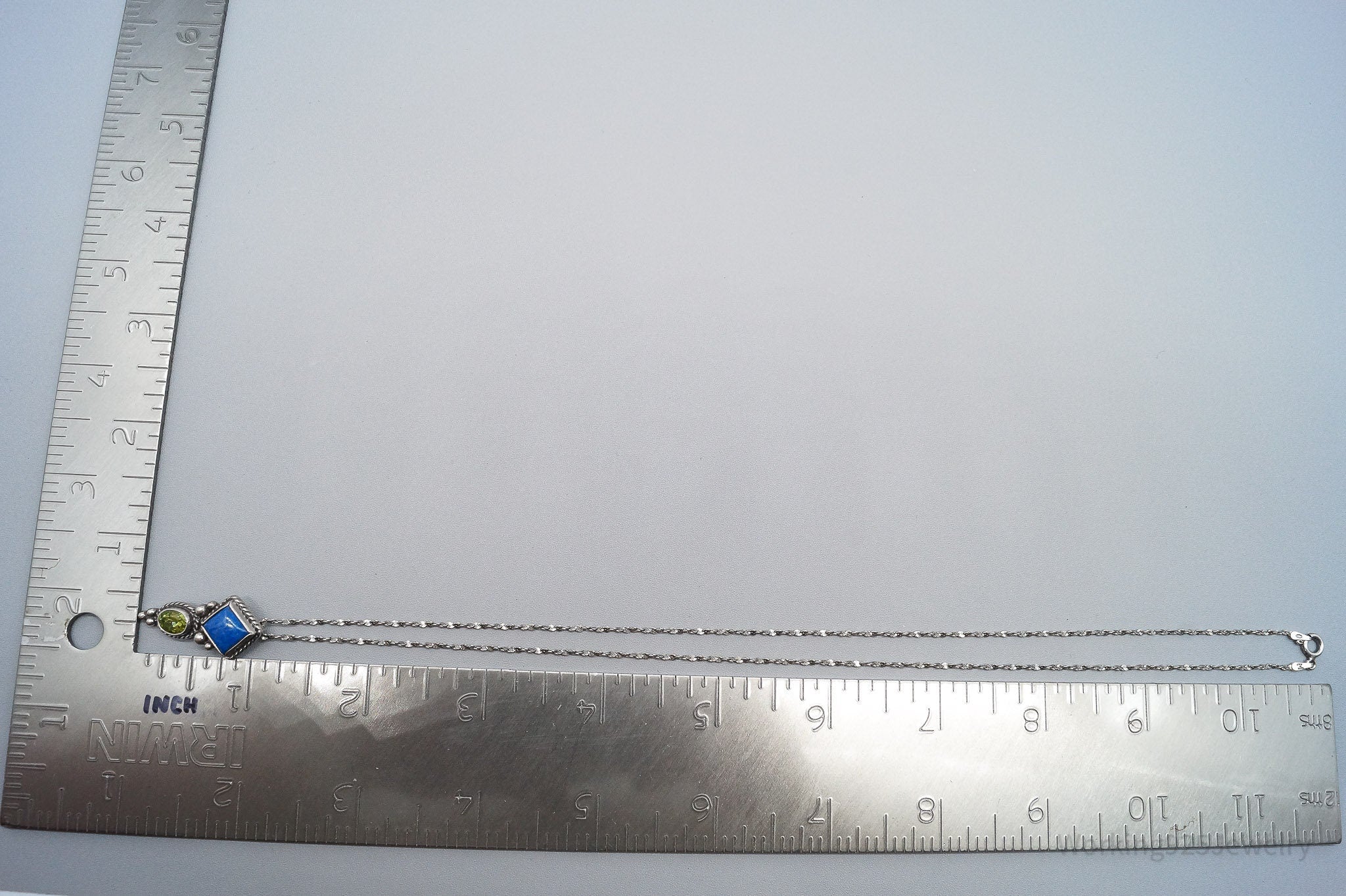 Vintage Lapis Lazuli Peridot Sterling Silver Necklace 20"