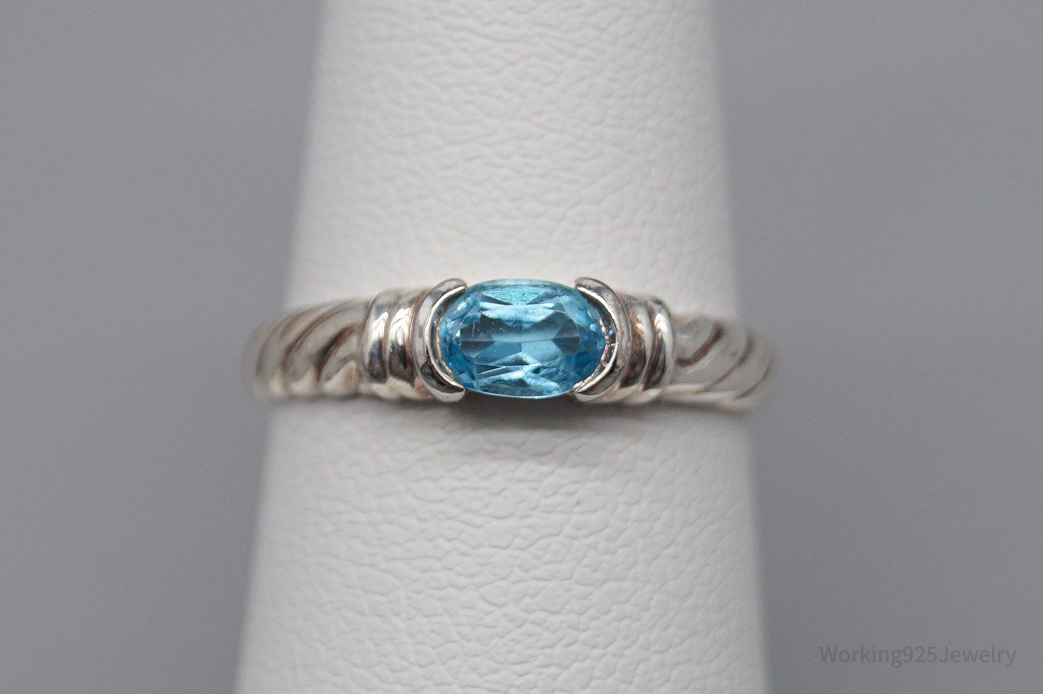 Vintage Blue Topaz Sterling Silver Ring - Size 6