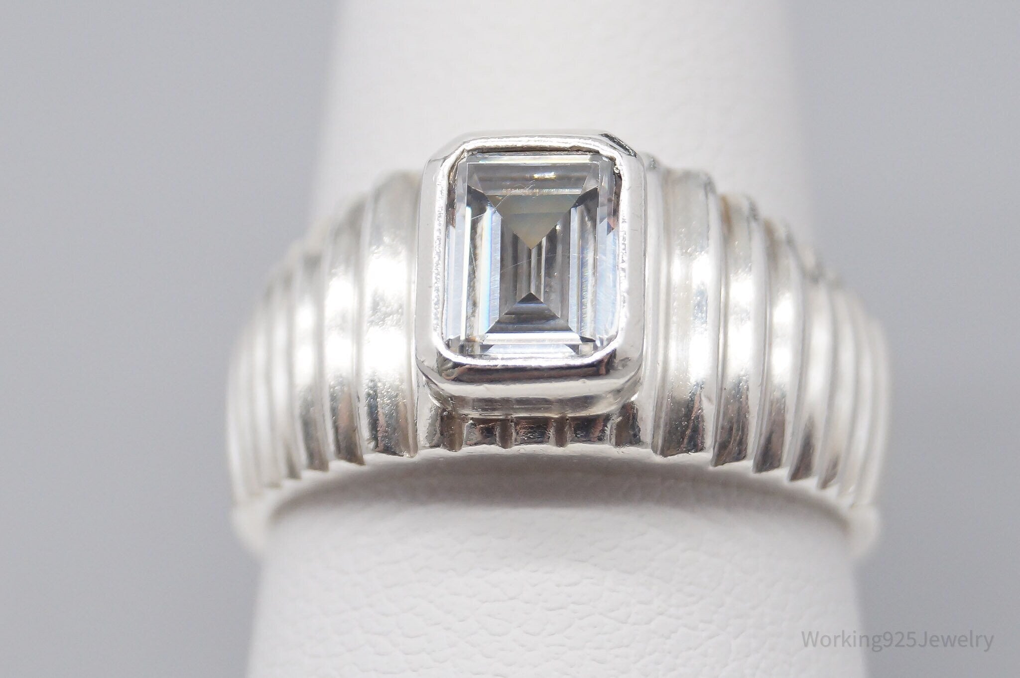 Vintage Diamonique Cubic Zirconia Sterling Silver Ring - Size 8.75