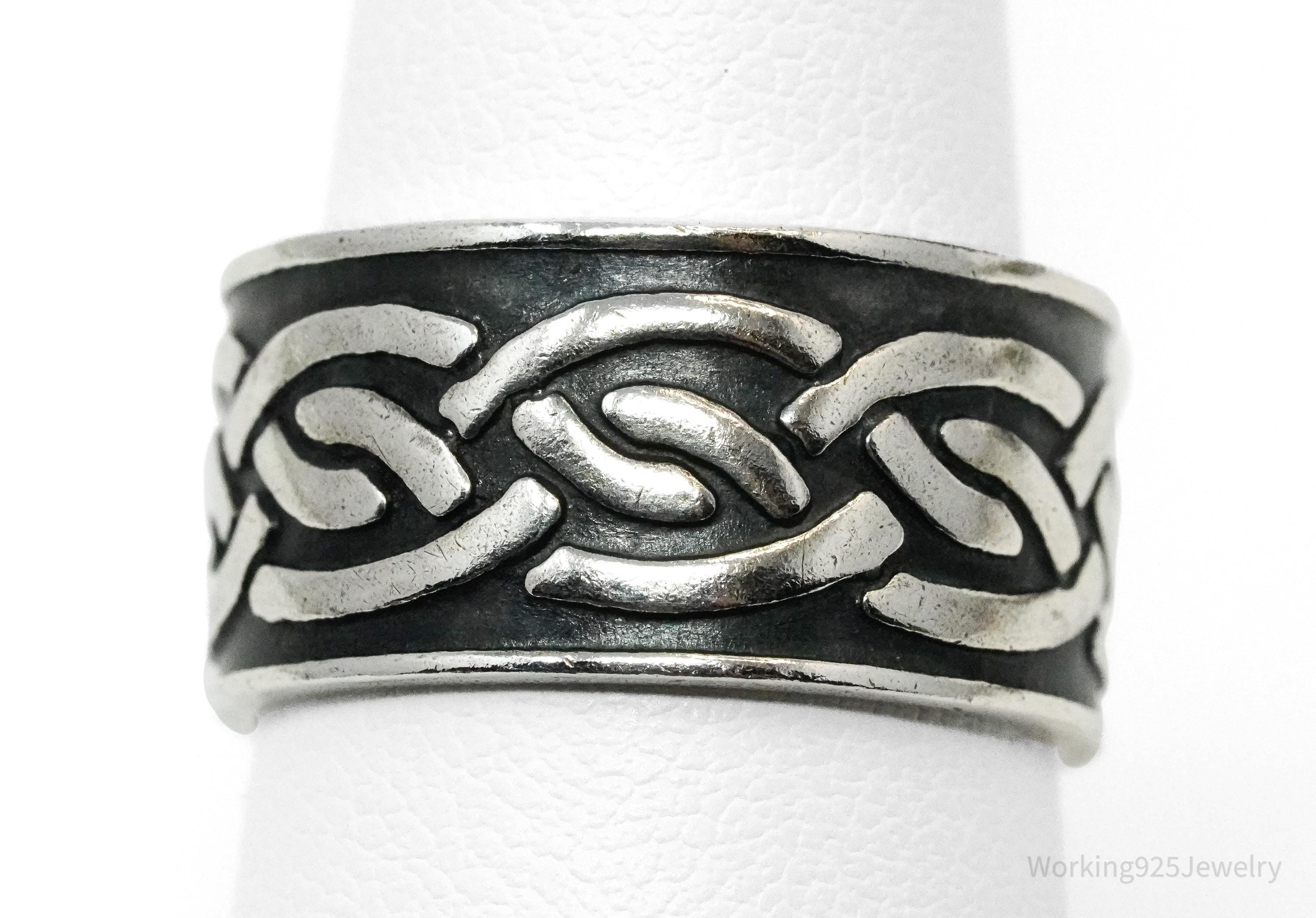 Vintage Celtic Knot Design Sterling Silver Band Ring - Size 7.5