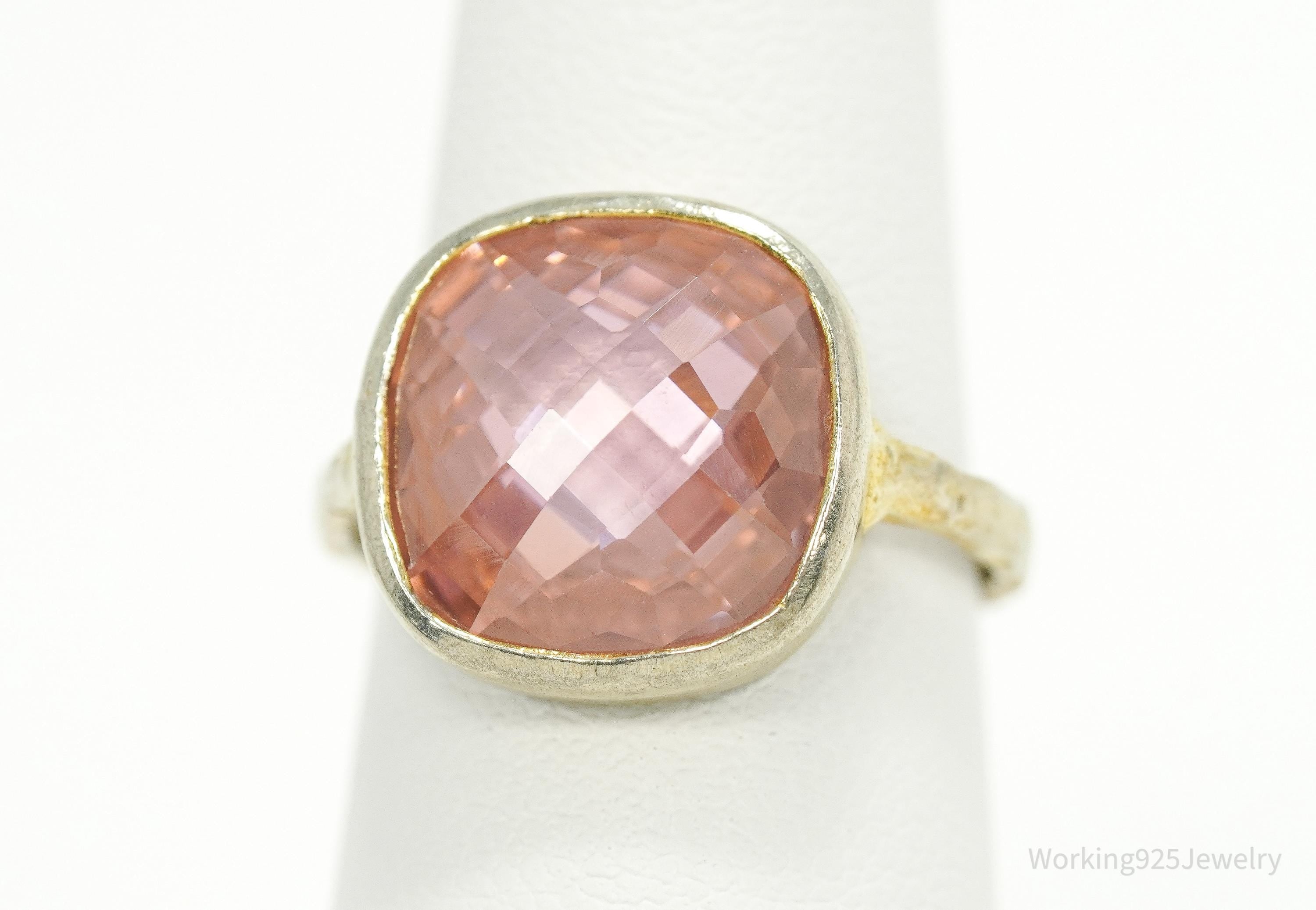Vintage Gioielli Pink Tourmaline Gold Wash Sterling Silver Ring - Size 6.25