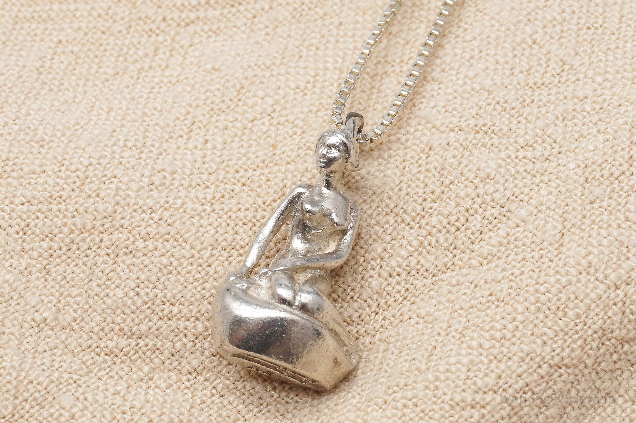 Vintage Denmark Bernard Hertz Lady In The Harbor Sterling Silver Necklace 18"