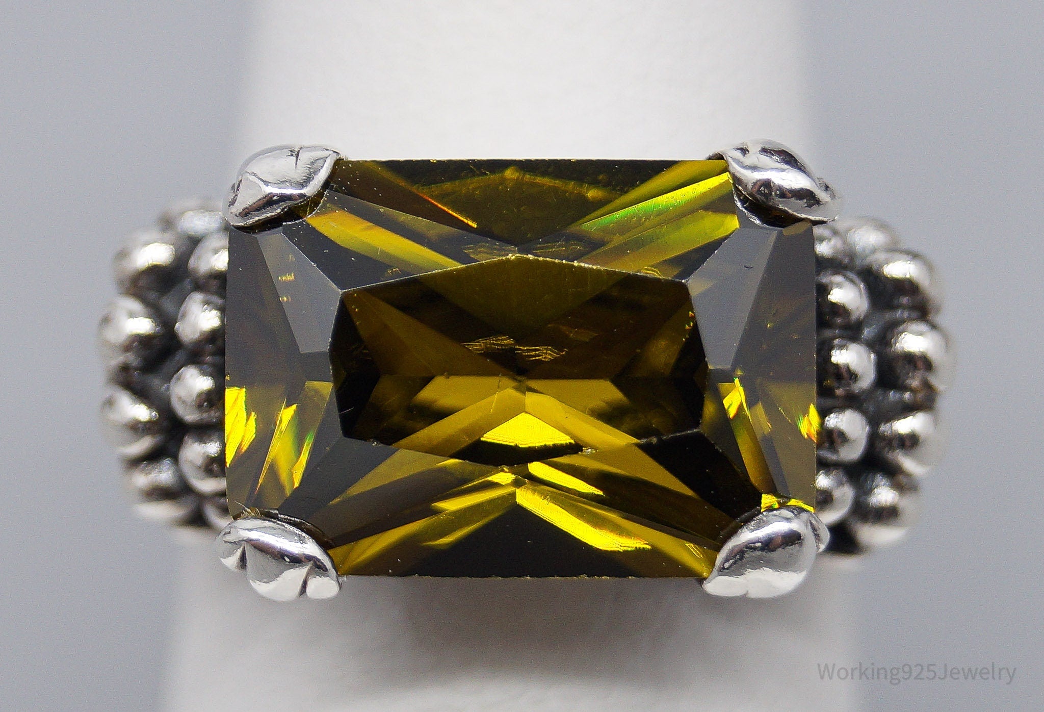 Vintage Yellow Cubic Zirconia Sterling Silver Ring Size 6