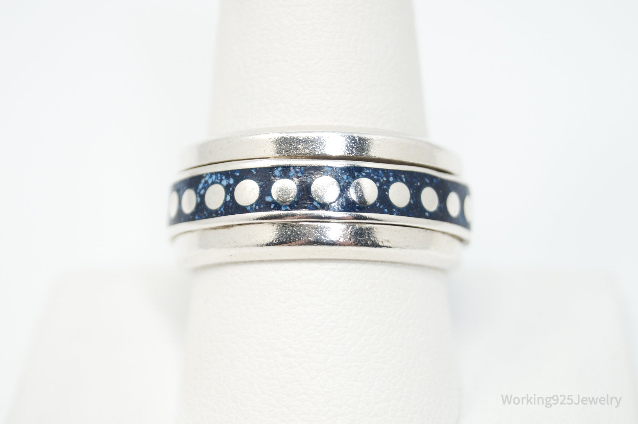 Vintage Mexico Crushed Blue Lapis Lazuli Sterling Silver Spinner Ring - Sz 10