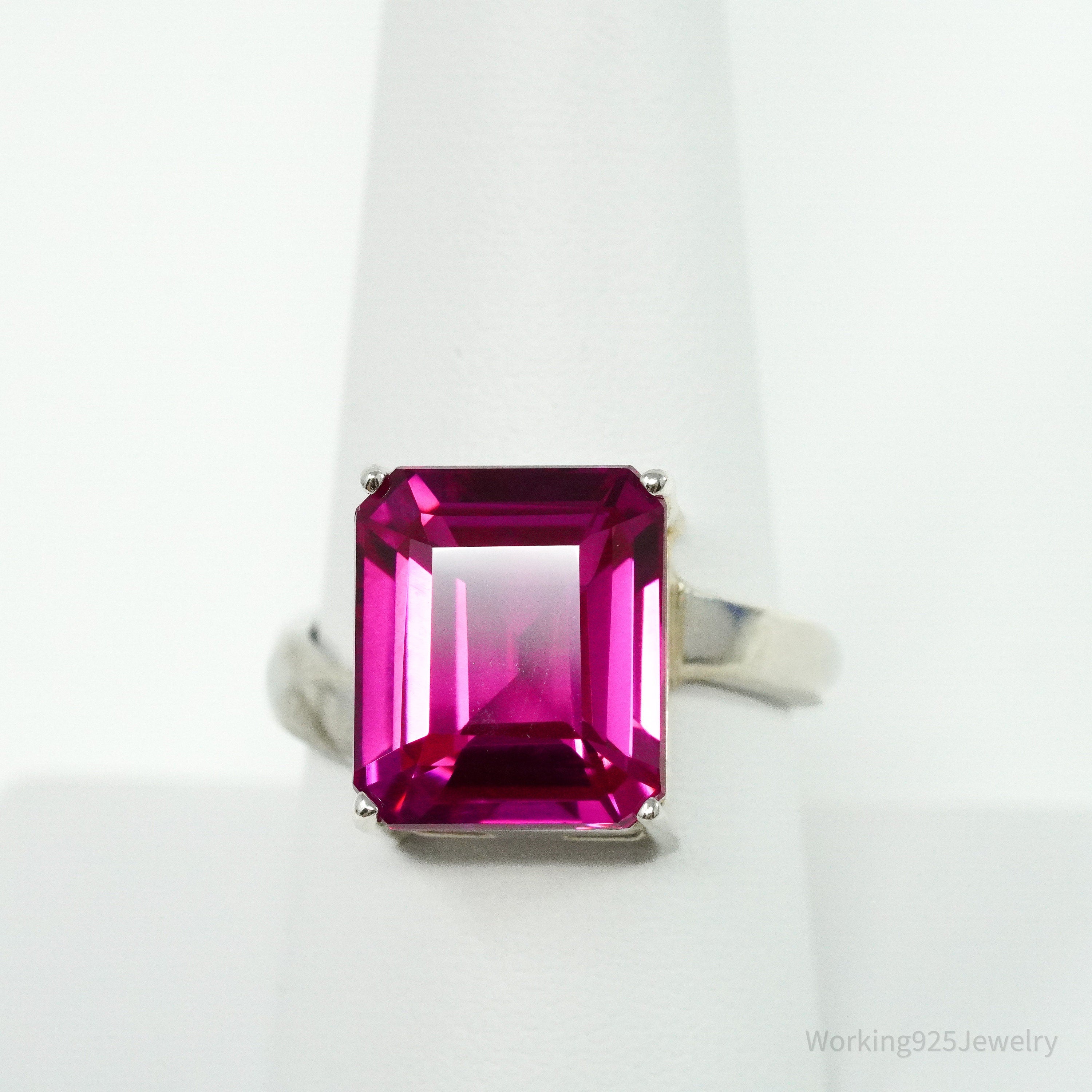 Vintage Lab Ruby Sterling Silver Ring - Size 8.75