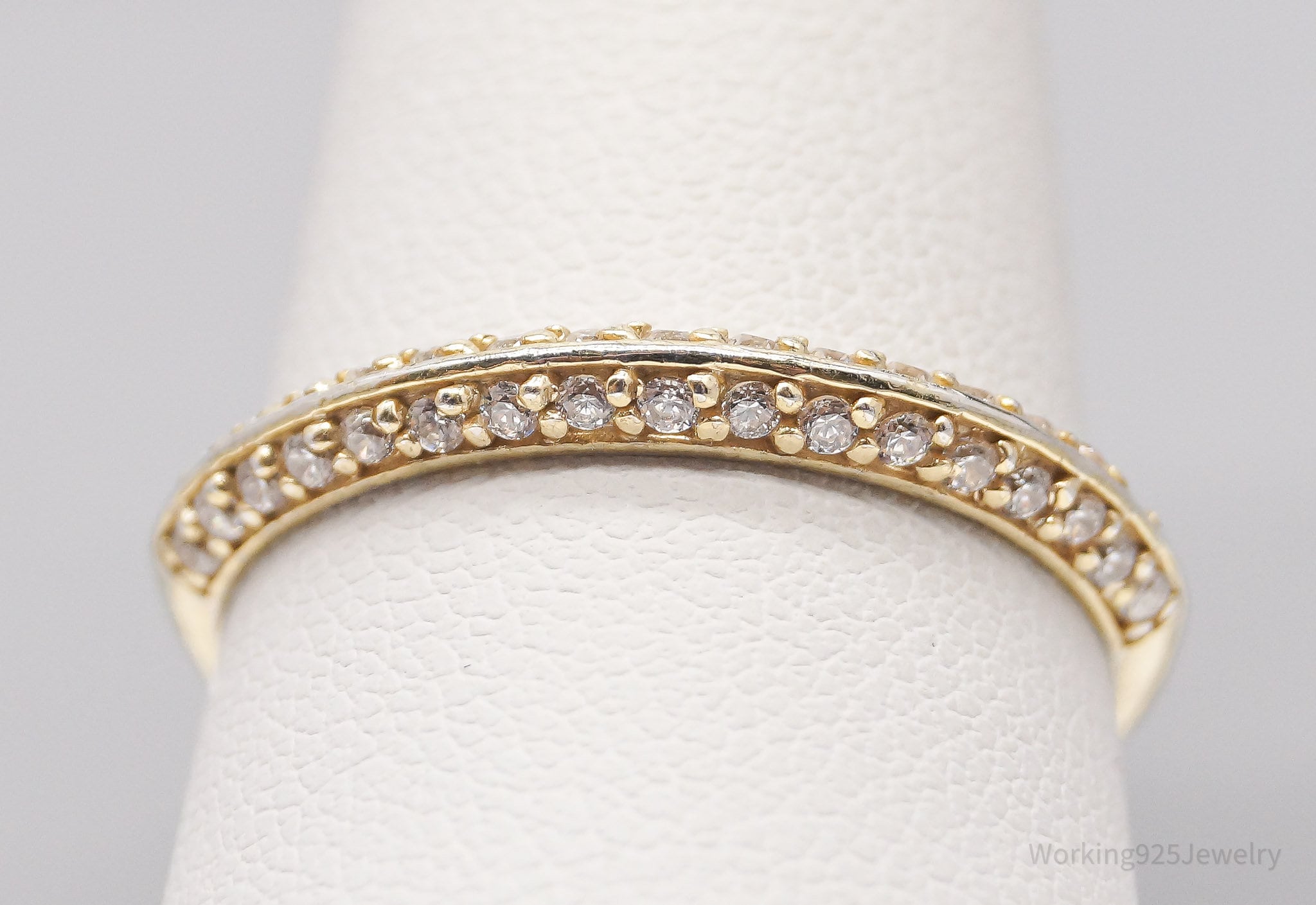 Vintage Cubic Zirconia Gold Vermeil Sterling Silver Band Ring - Size 10