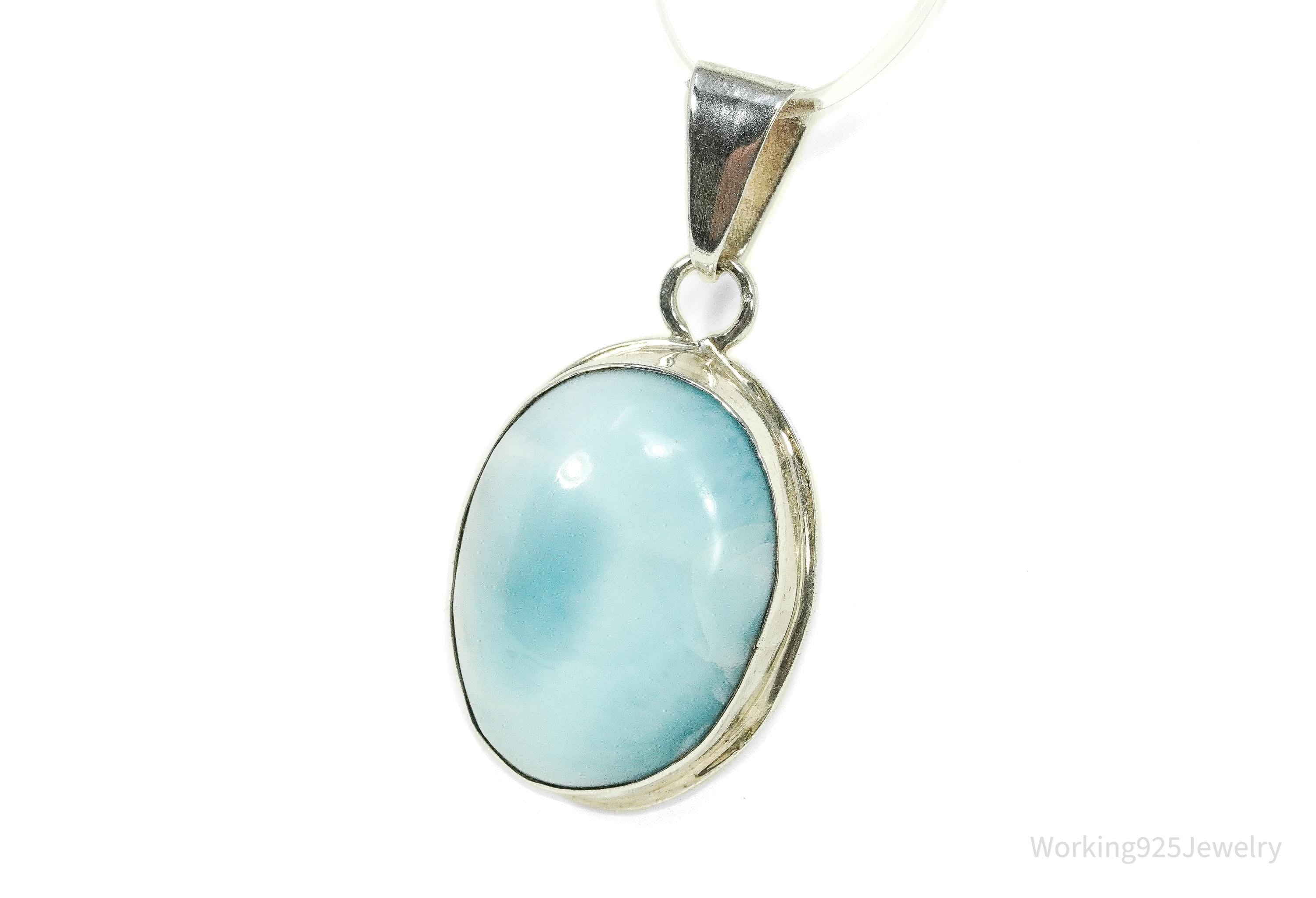 Vintage Blue Larimar Sterling Silver Necklace Pendant
