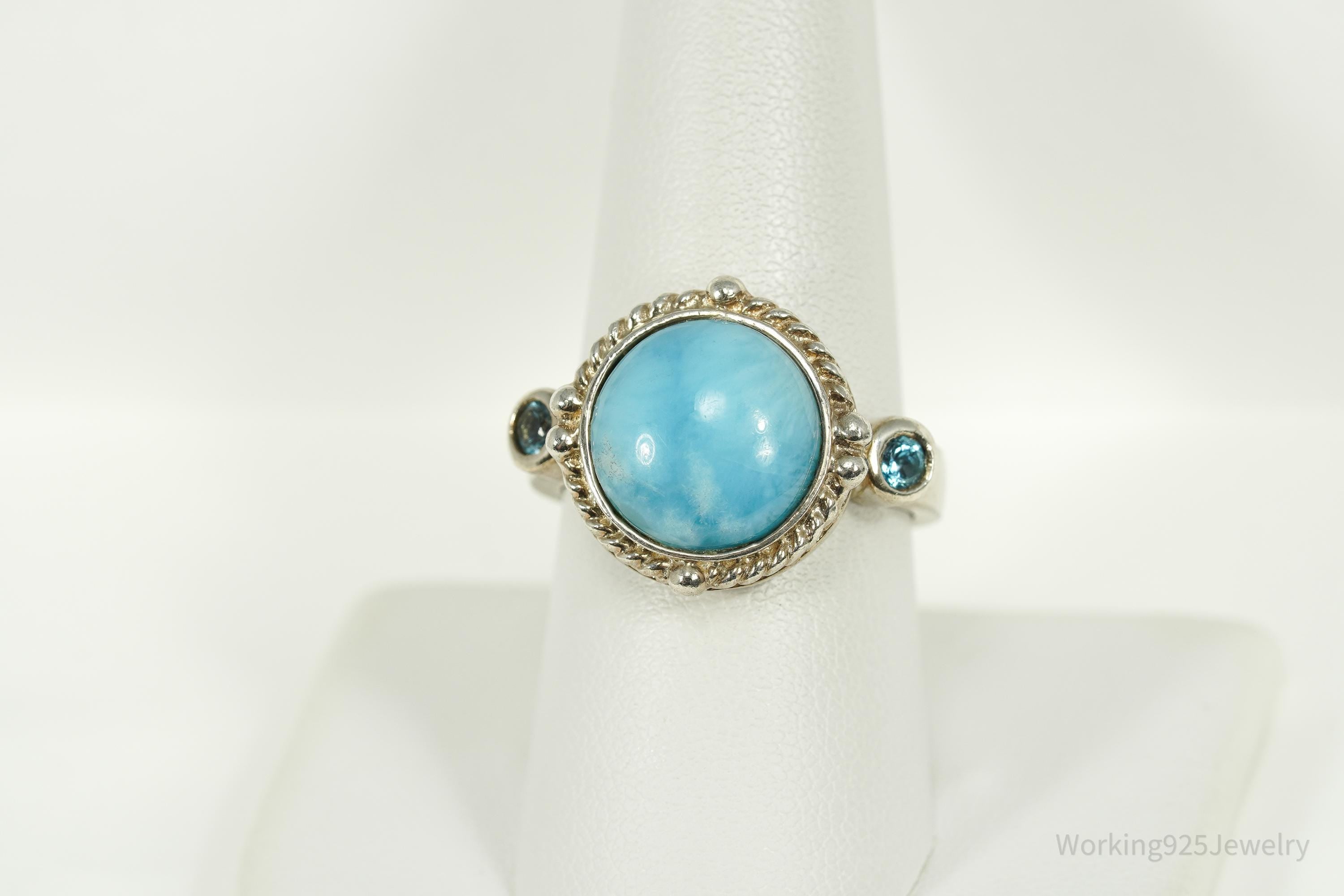 Vintage Blue Larimar & Blue Topaz Sterling Silver Ring - Size 9