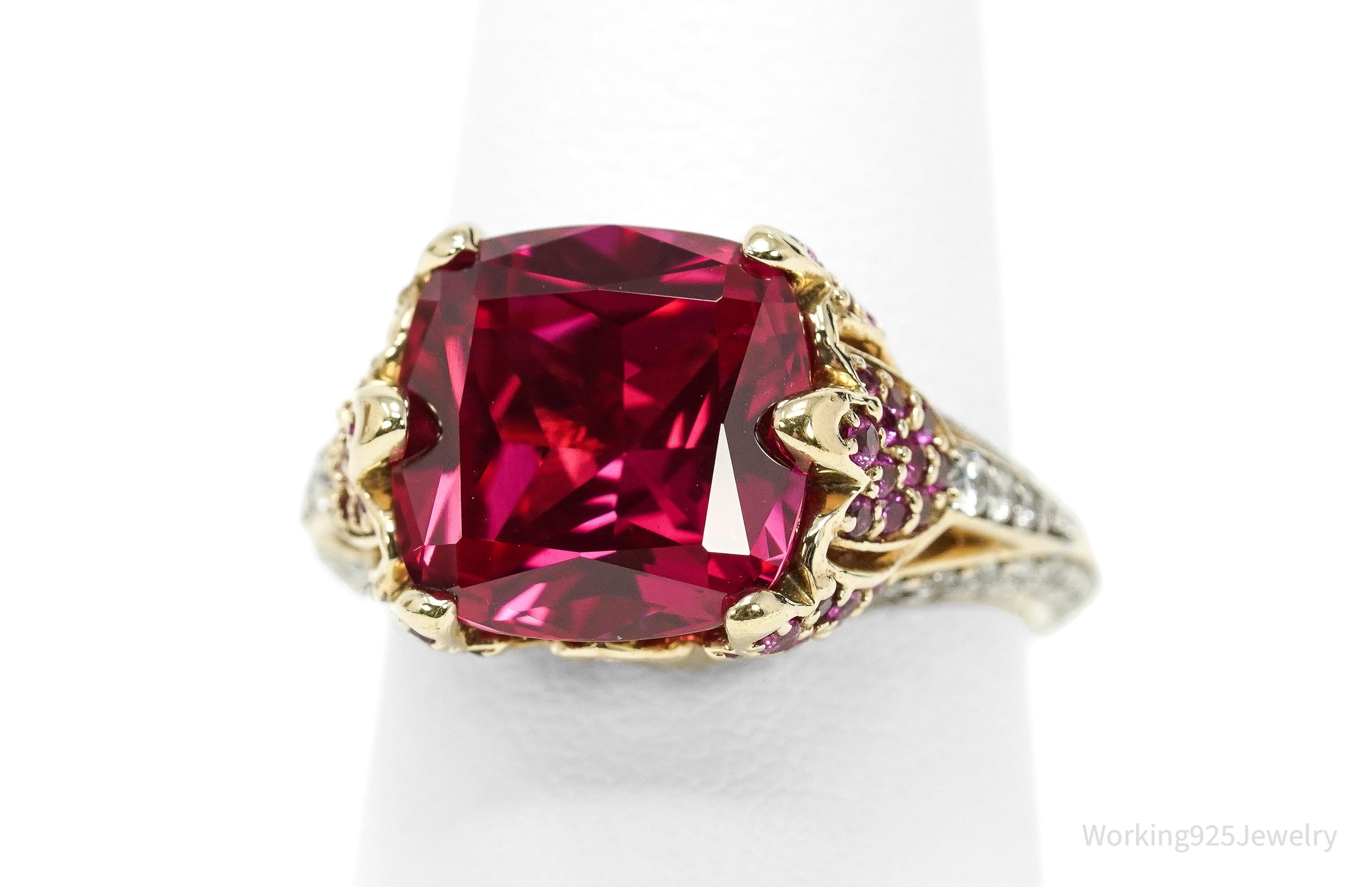 Lab Ruby Pink Tourmaline Sterling Silver Gold Vermeil Cocktail Statement Ring 8