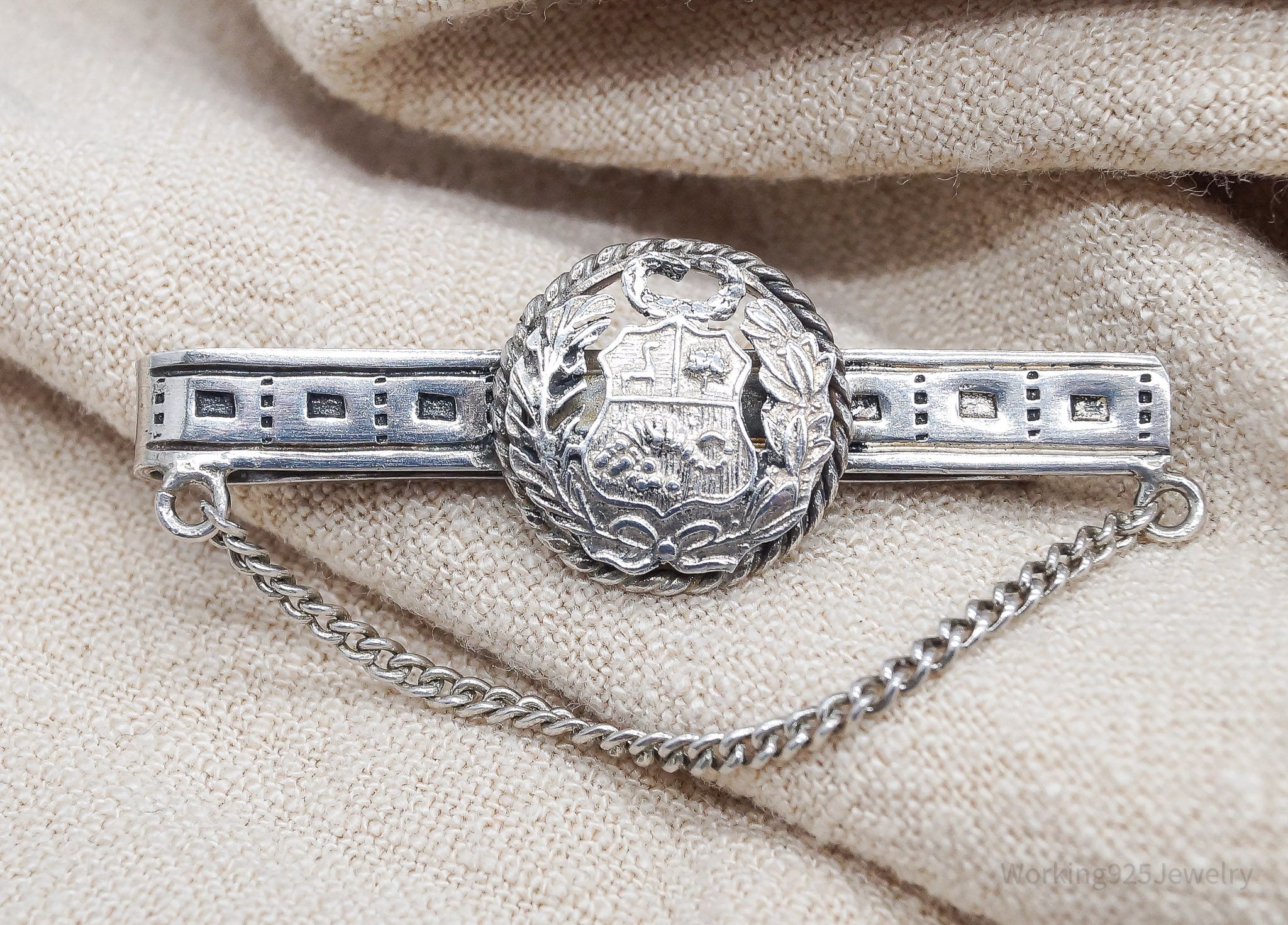 Vintage Peru National Coat Of Arms Sterling Silver Tie Bar