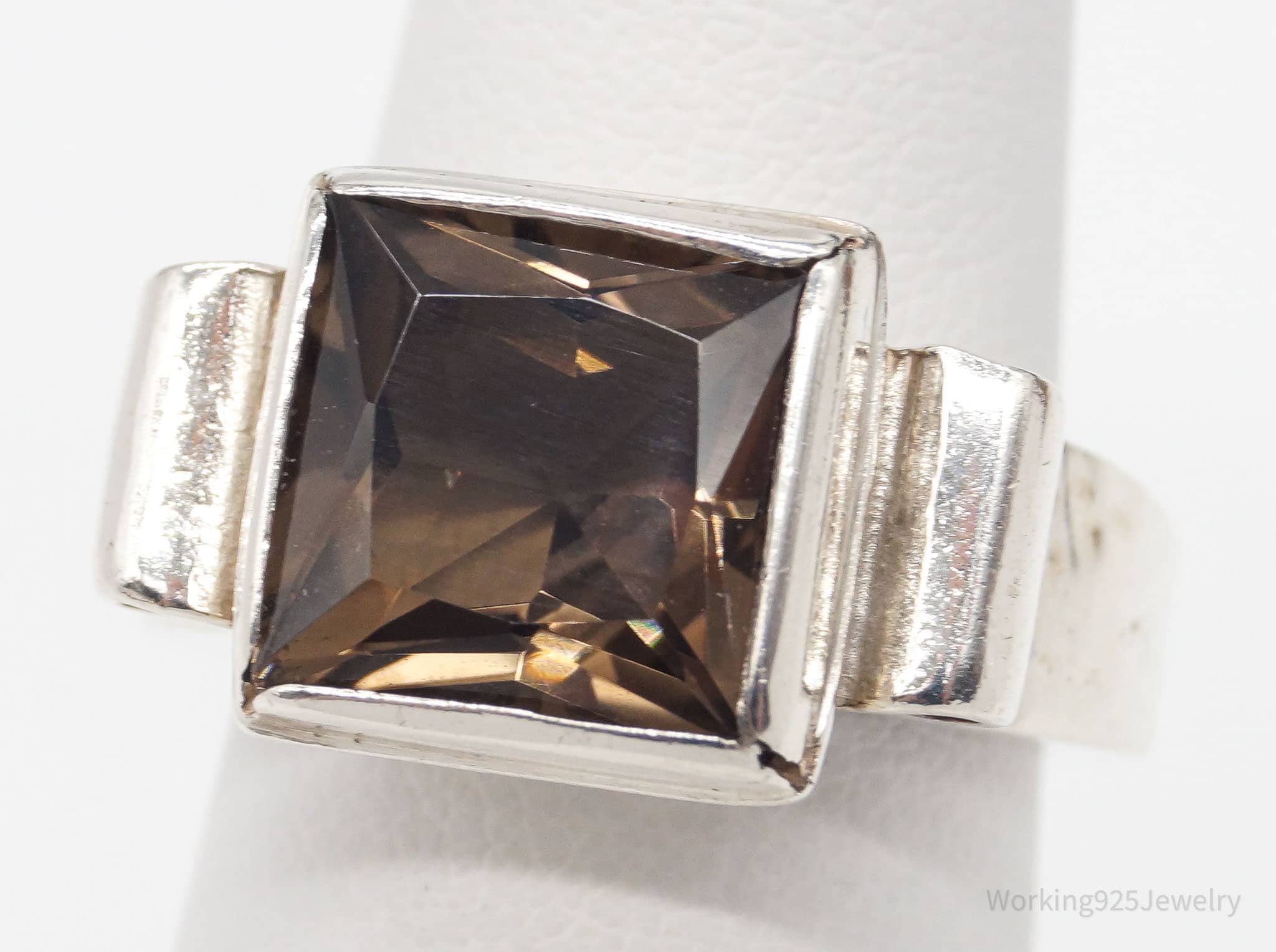 Vintage Large Smoky Topaz Sterling Silver Ring - Size 5.75