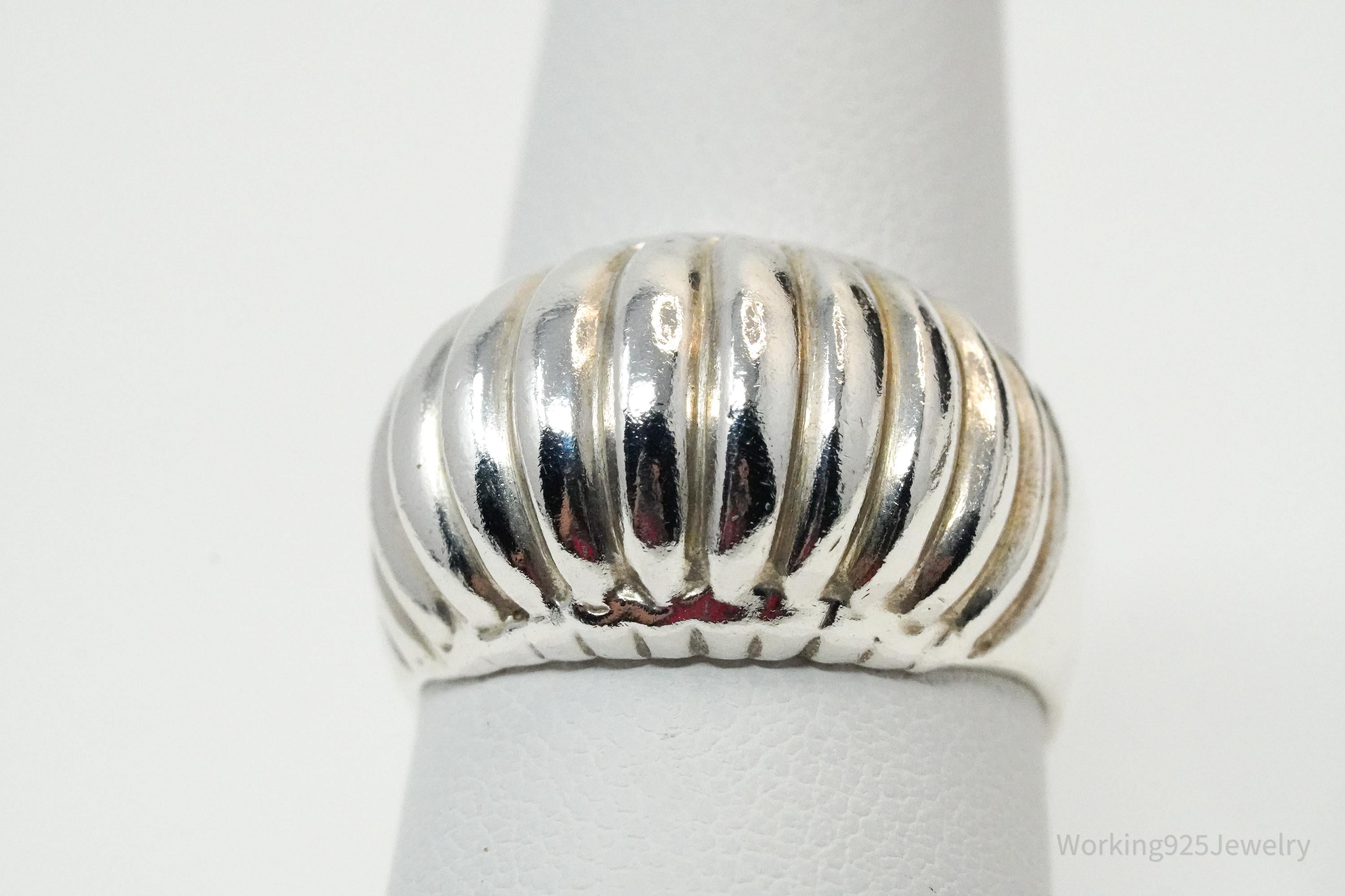 Vintage Puffy Ribbed Style Sterling Silver Ring - Size 7