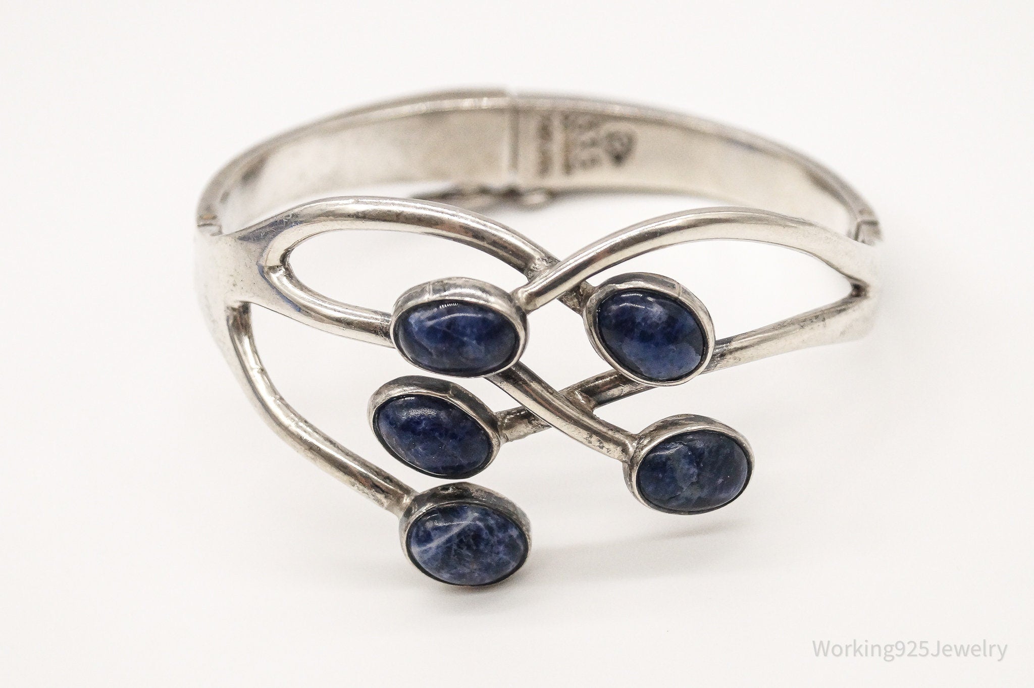 Vintage Mexico Modernist JGL Sodalite Sterling Silver Bracelet