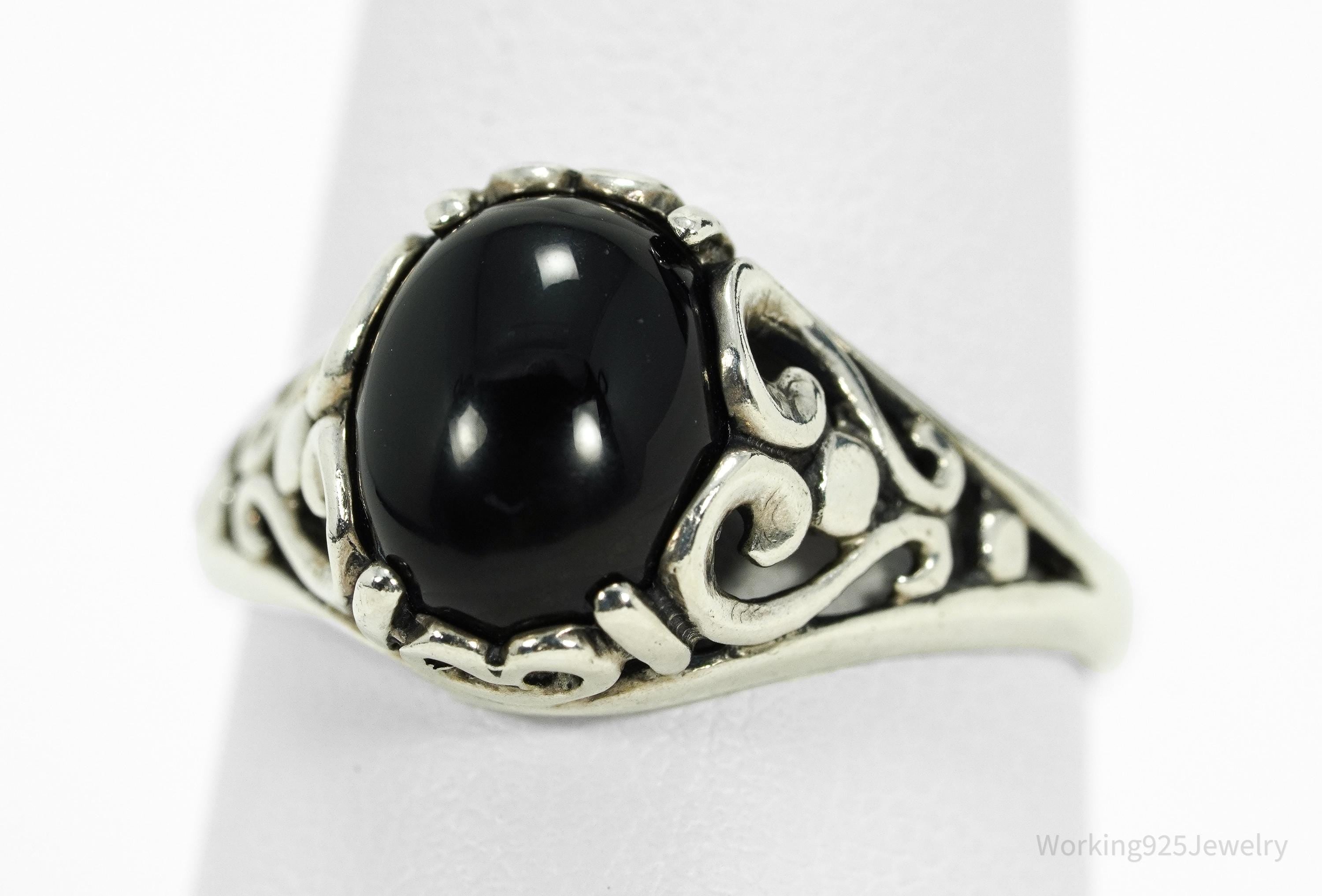 Vintage Designer Kabana Black Onyx Sterling Silver Ring - Size 8.25