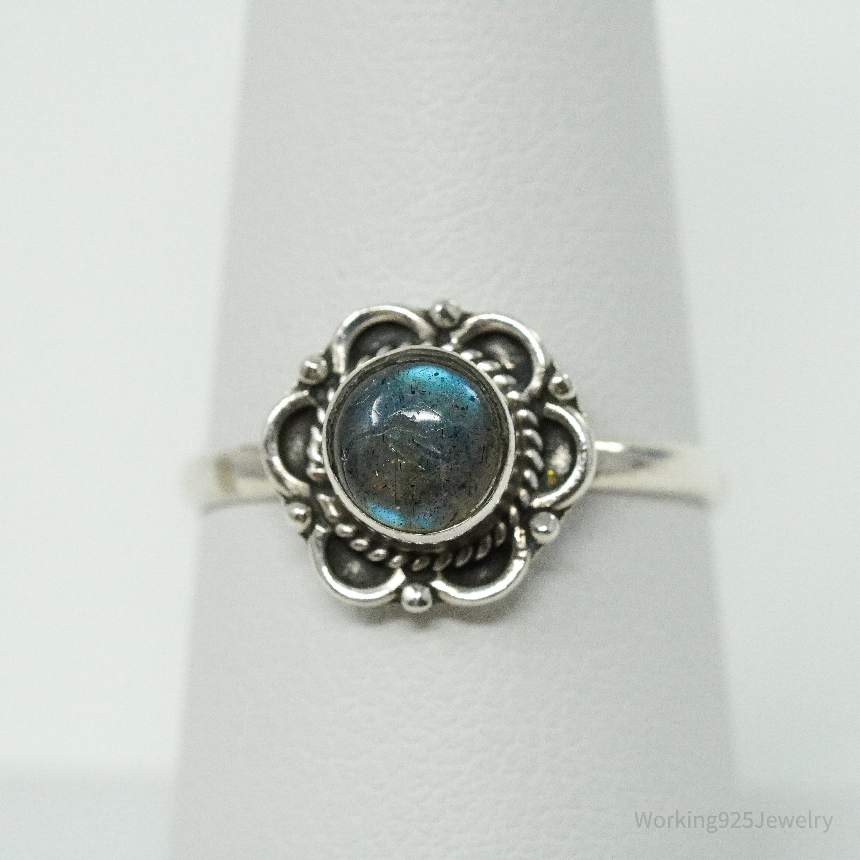 Vintage Labradorite Sterling Silver Ring - Size 7.5