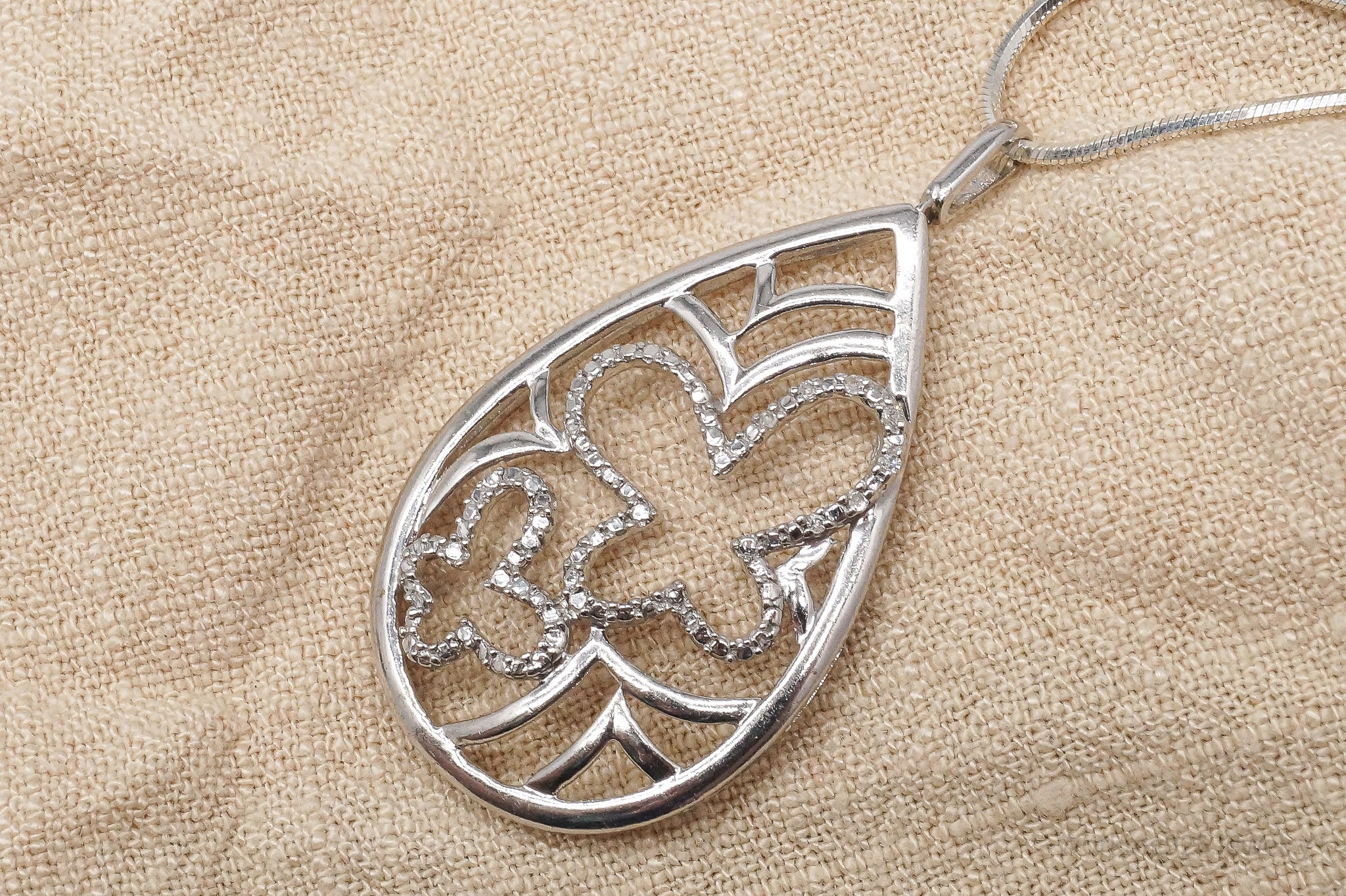 Vintage Diamond Butterflies Sterling Silver Necklace 20"