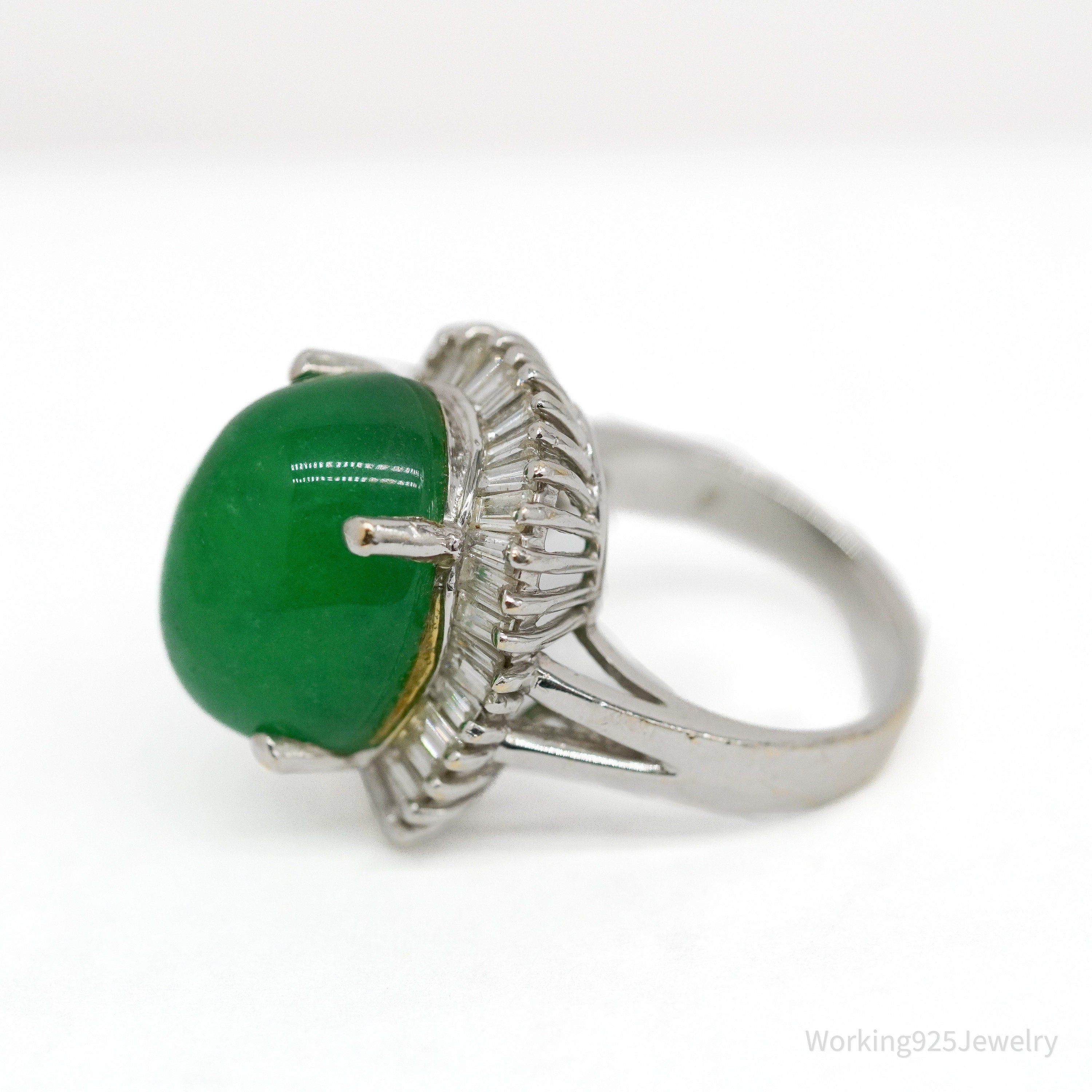 14K White Gold, Natural Aventurine Quartz And Diamond Ring - Size 6