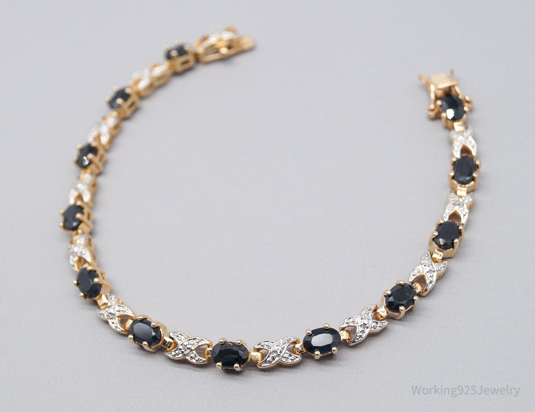VTG Ross Simons Sapphires 3 Diamond 18K Gold Vermeil Sterling Silver Bracelet
