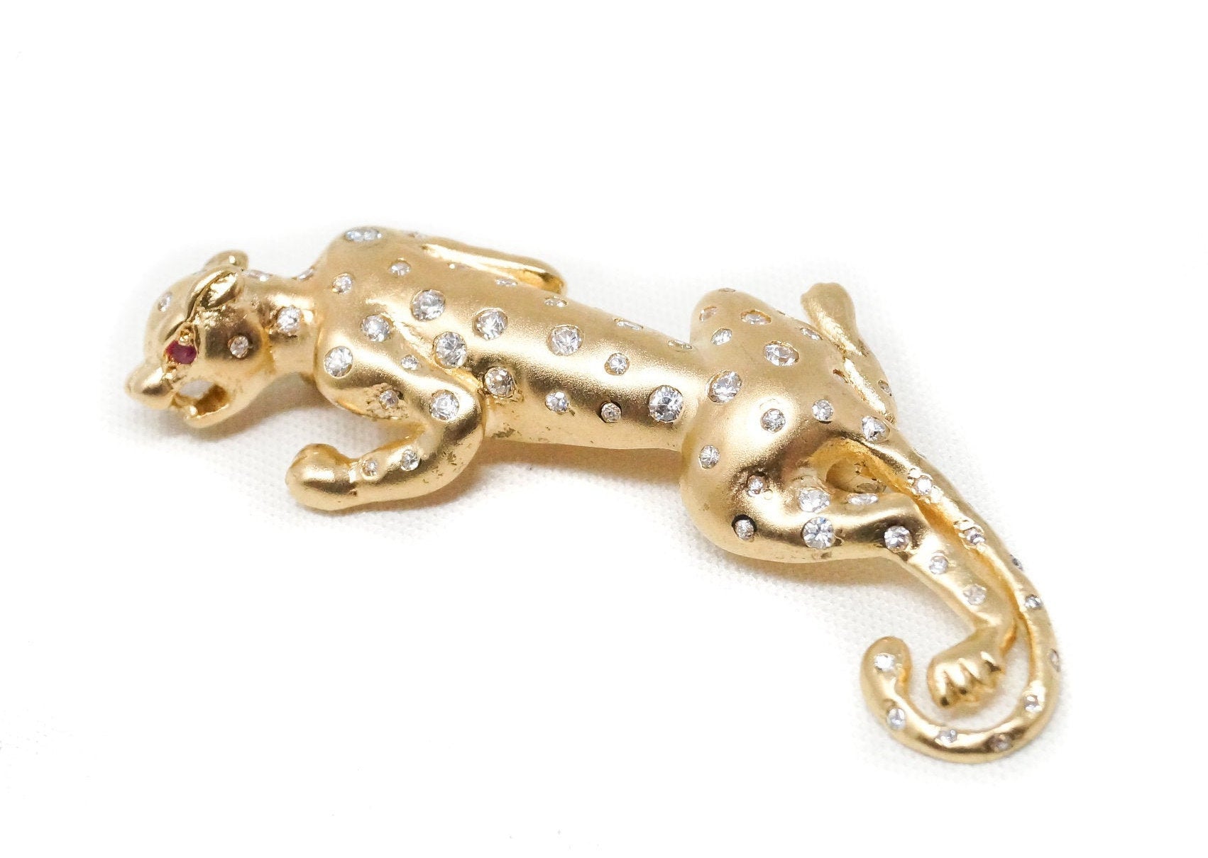 Vintage Gold Vermeil Garnet CZ Cheetah Sterling Silver Brooch Pin