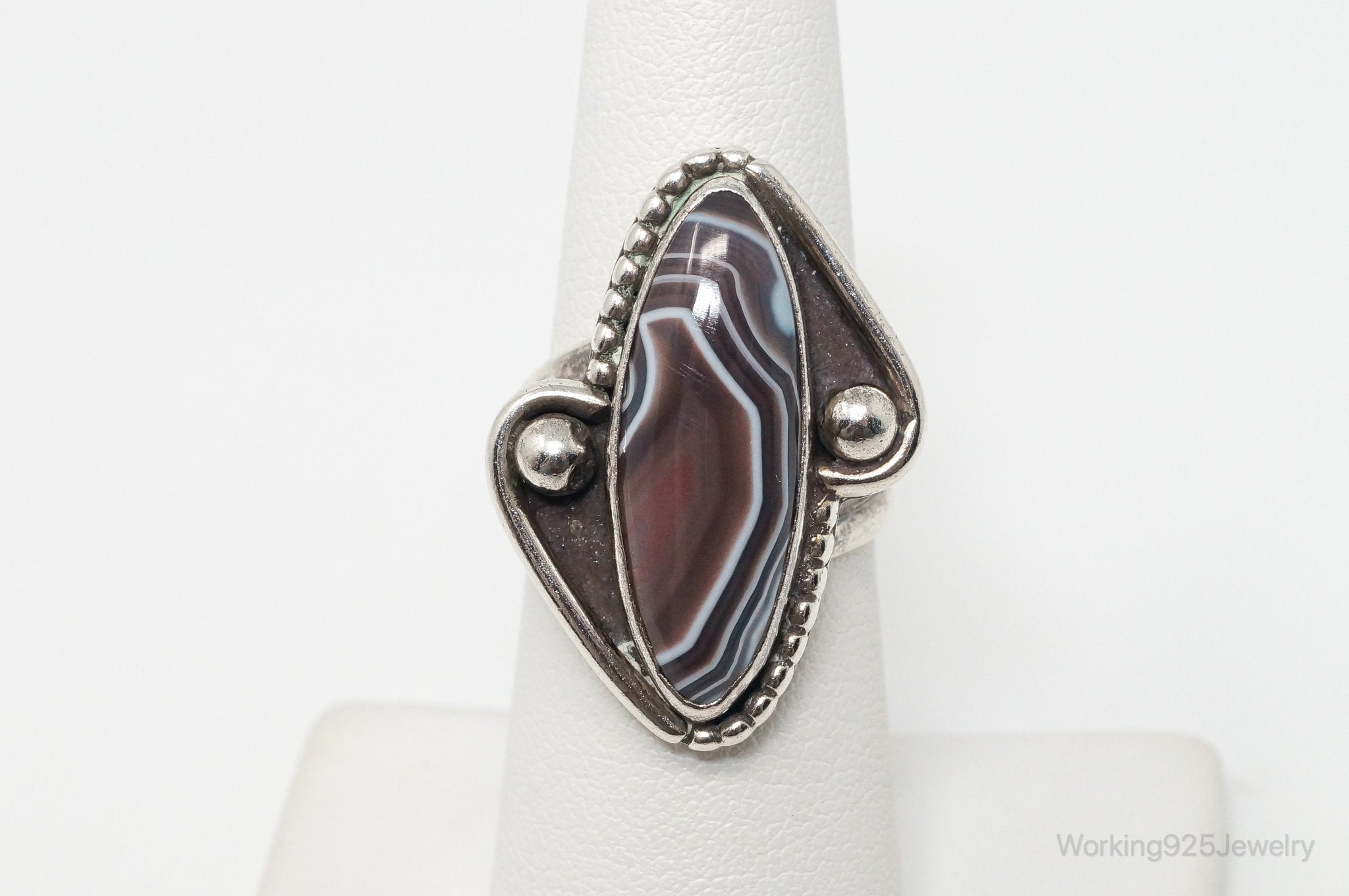 Vintage Native American Lace Agate Unsigned Sterling Silver Ring - Sz 6.75