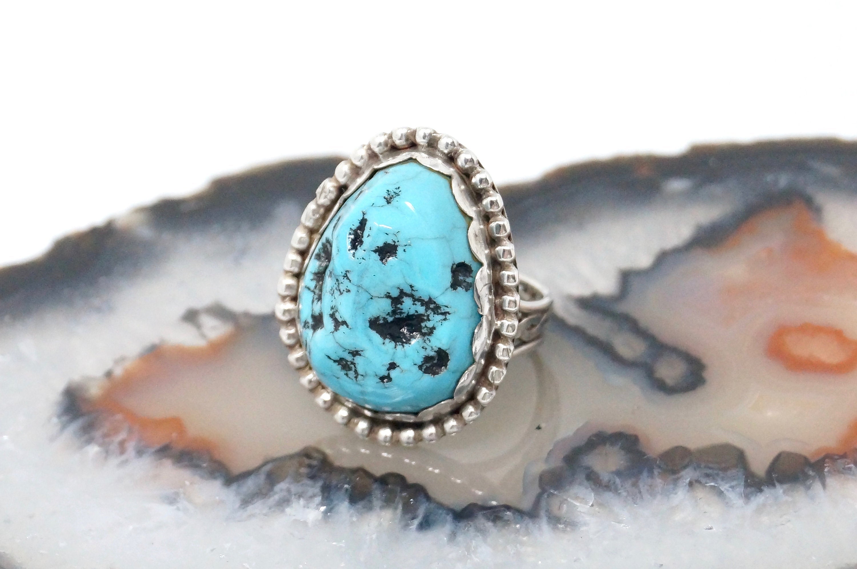 Vtg Native American Navajo Mary Morgan Turquoise Sterling Silver Ring Sz 5.25
