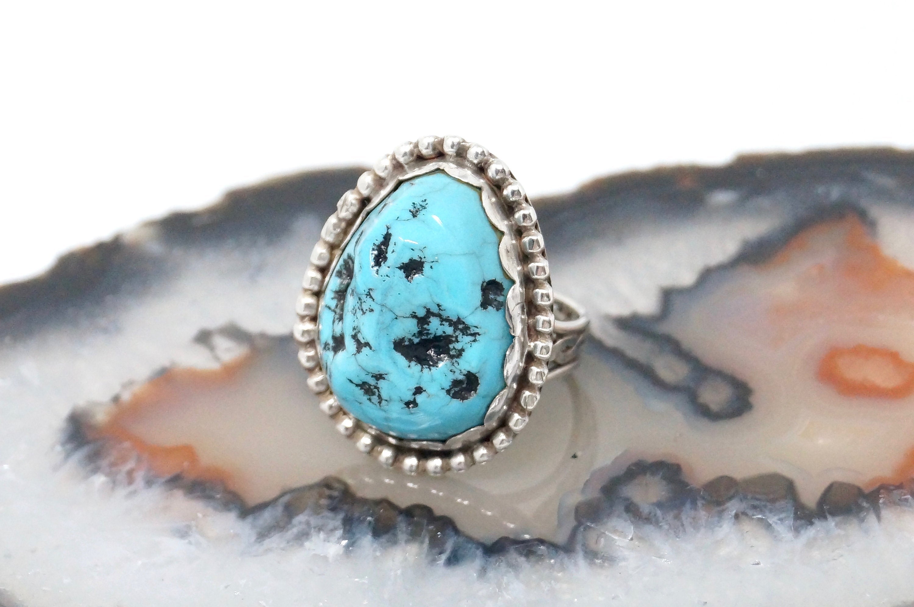 Vtg Native American Navajo Mary Morgan Turquoise Sterling Silver Ring Sz 5.25
