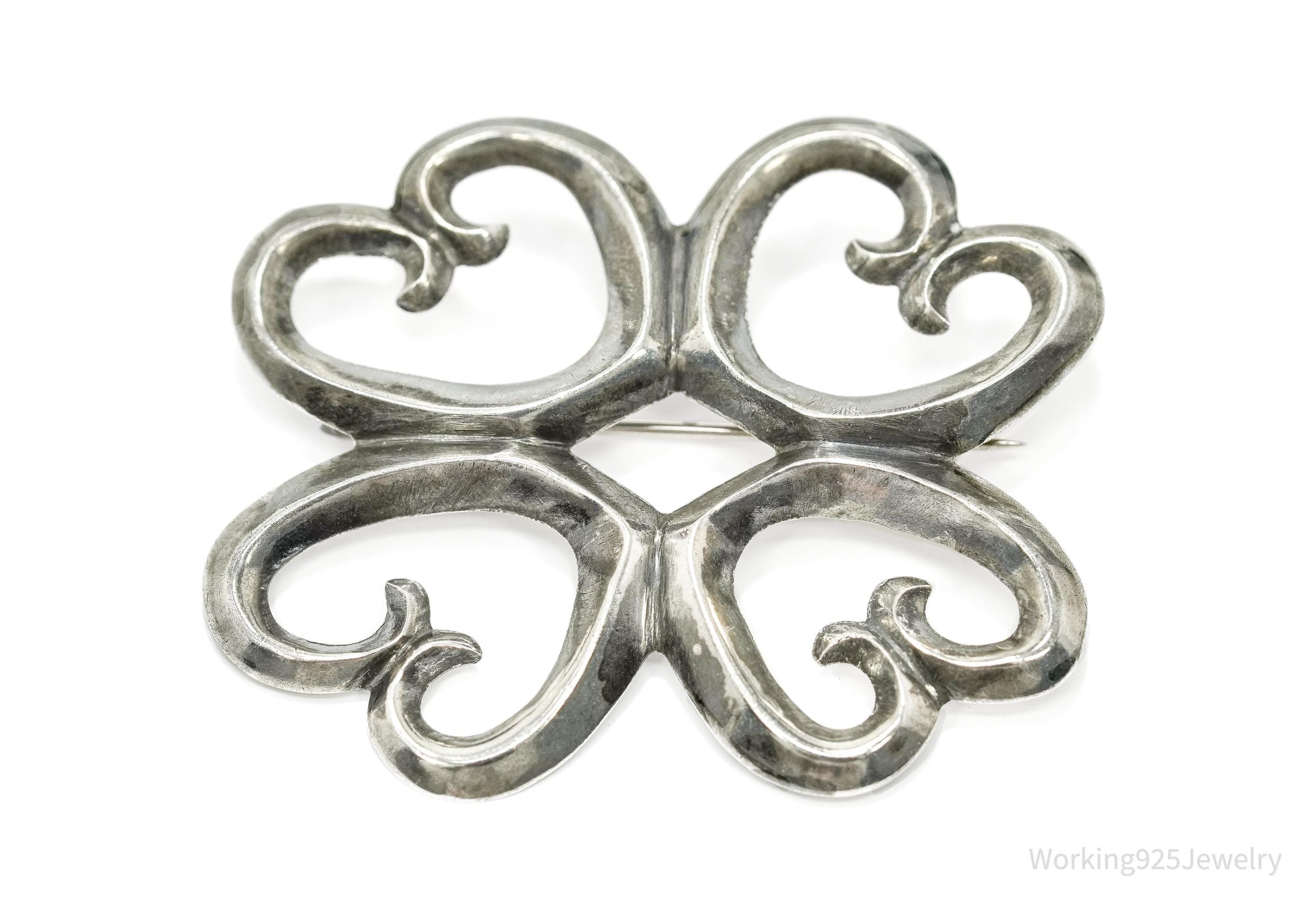 Large Vintage Native American Silver Brooch Pin 1 7/8"