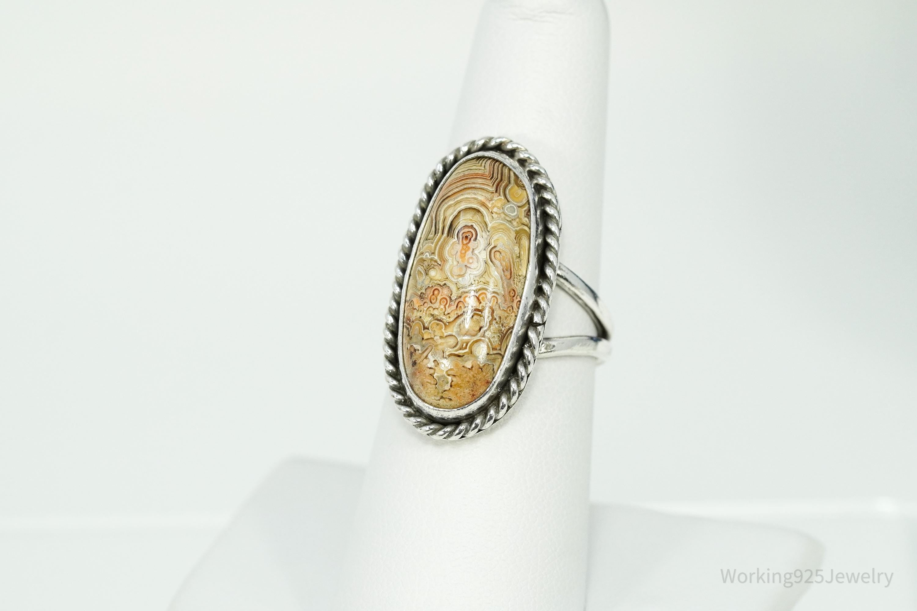 Vintage Native American Unsigned Crazy Lace Agate Silver Ring - Size 7