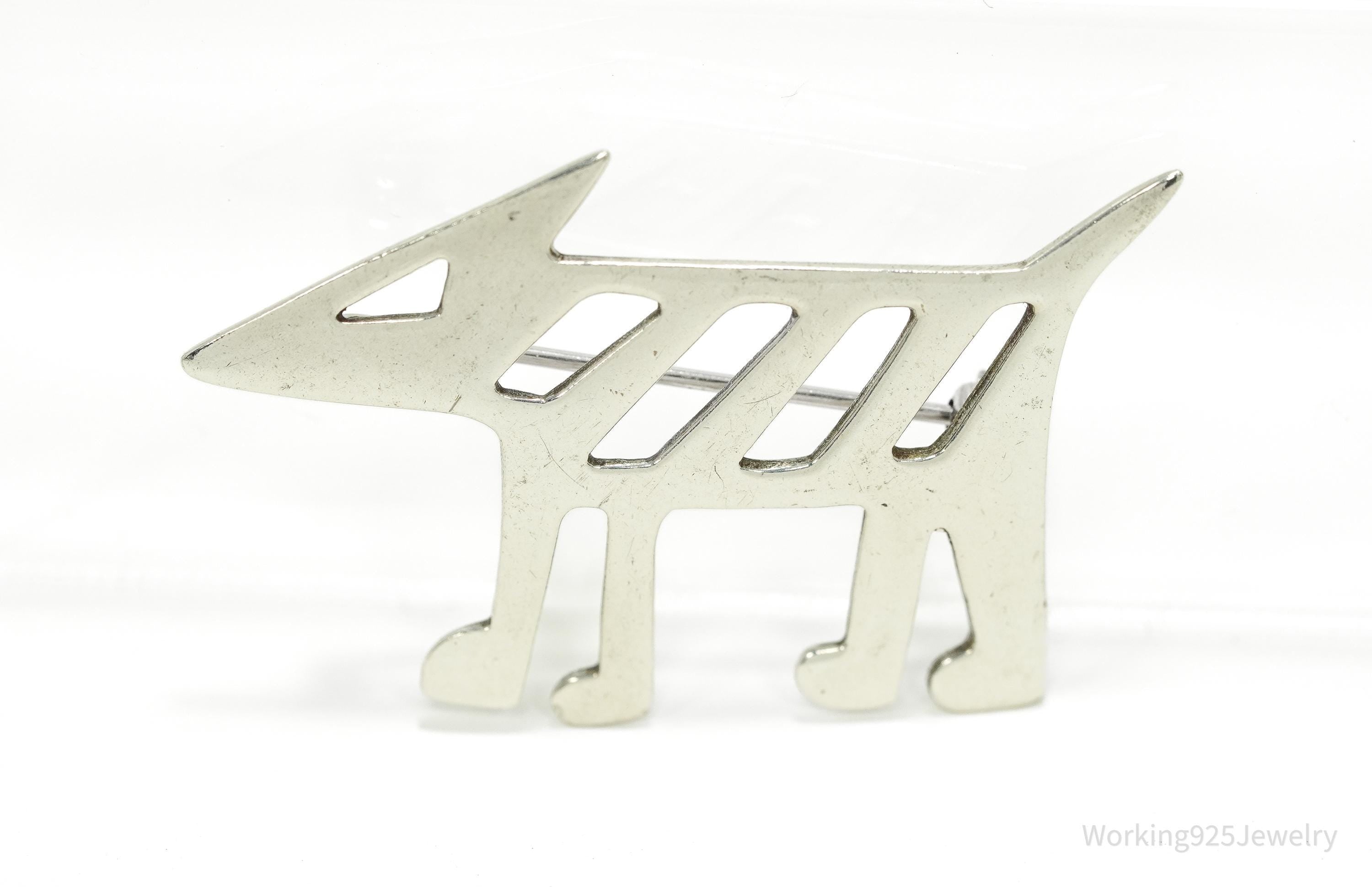 Vintage Acacia Modernist Dog Silver Brooch Pin