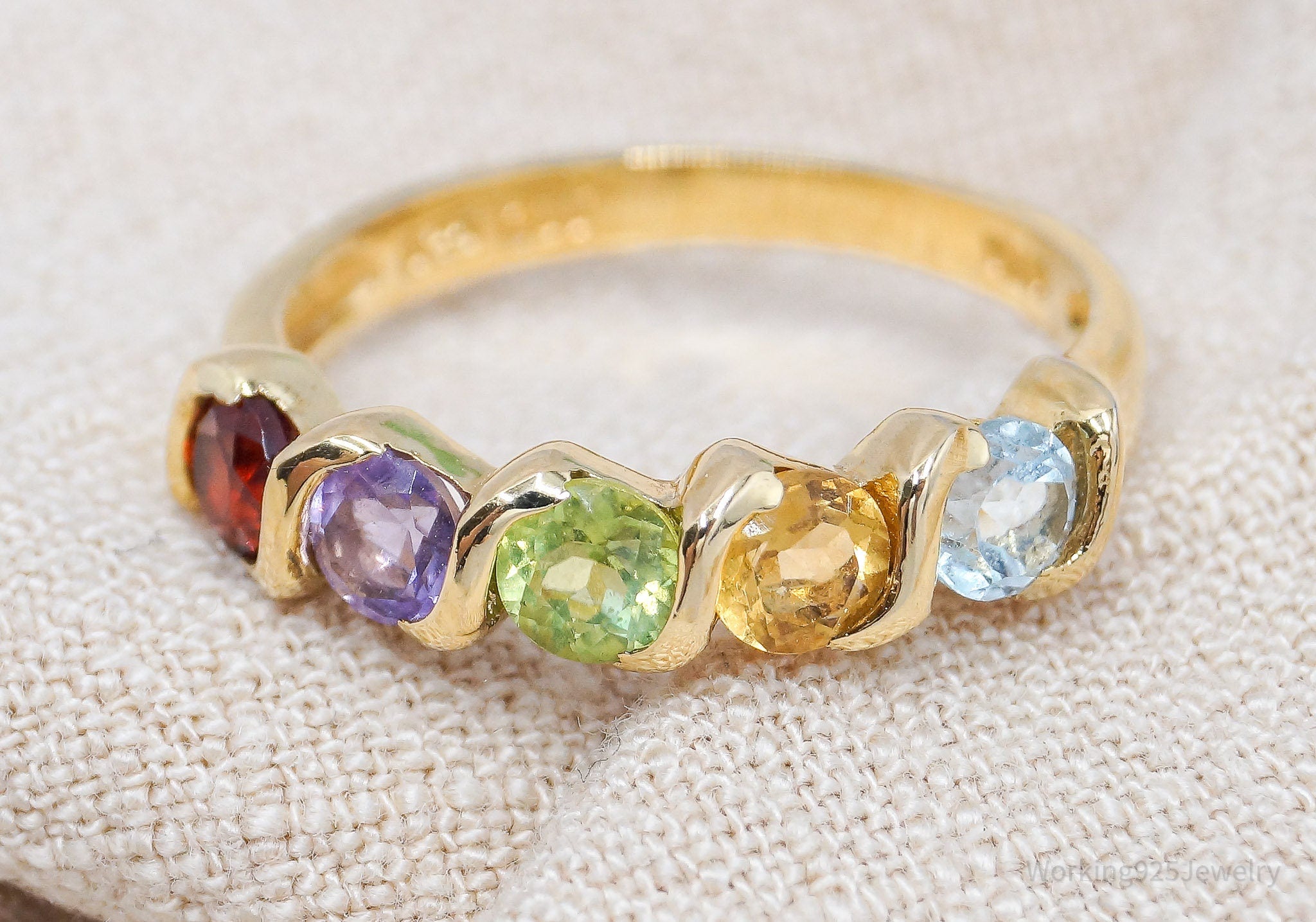 Vintage DBJ Multi Gemstone Gold Vermeil Sterling Silver Ring - Size 7.75