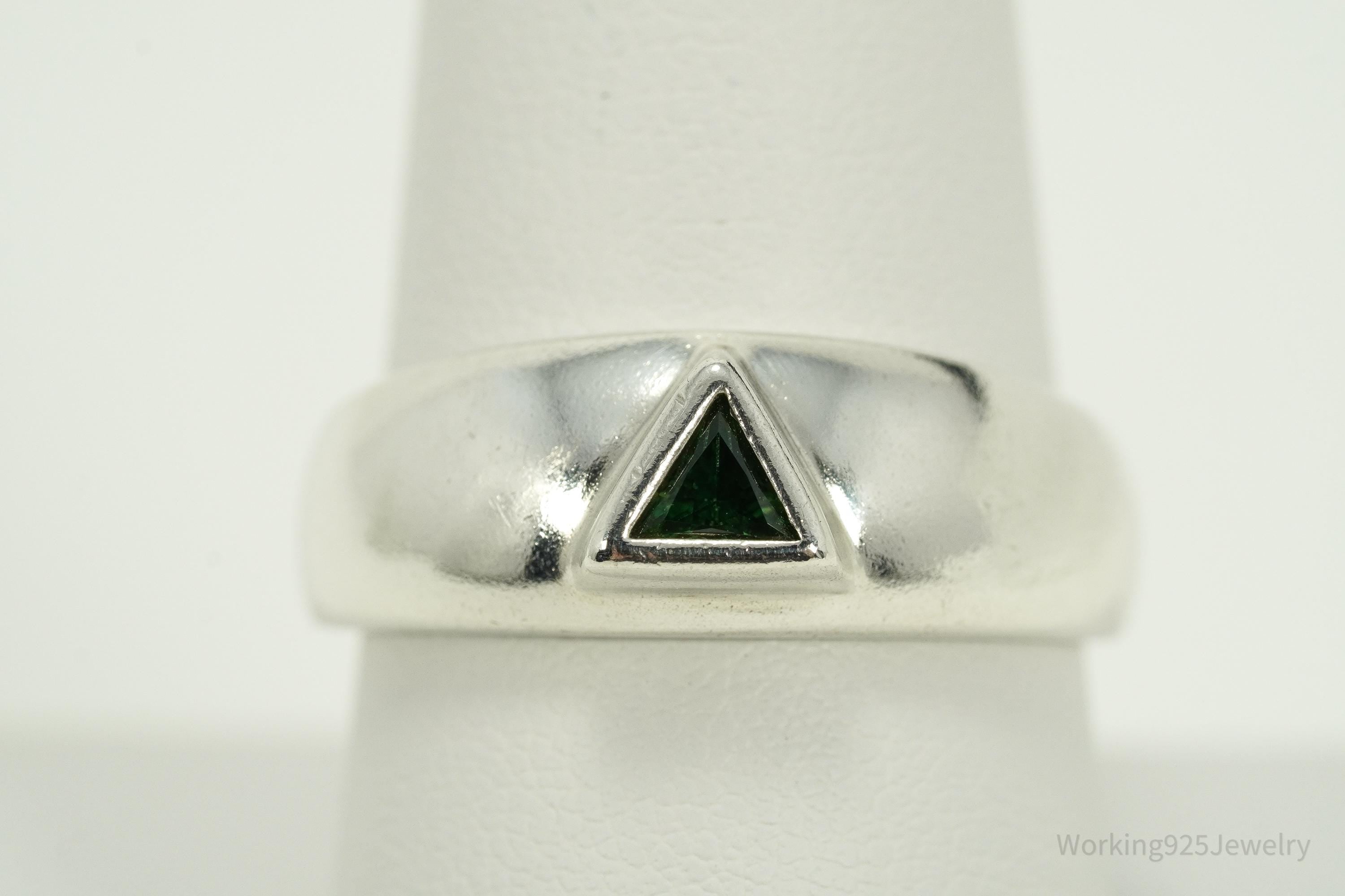 Vintage Green Diamonique Cubic Zirconia Sterling Silver Ring - Size 9