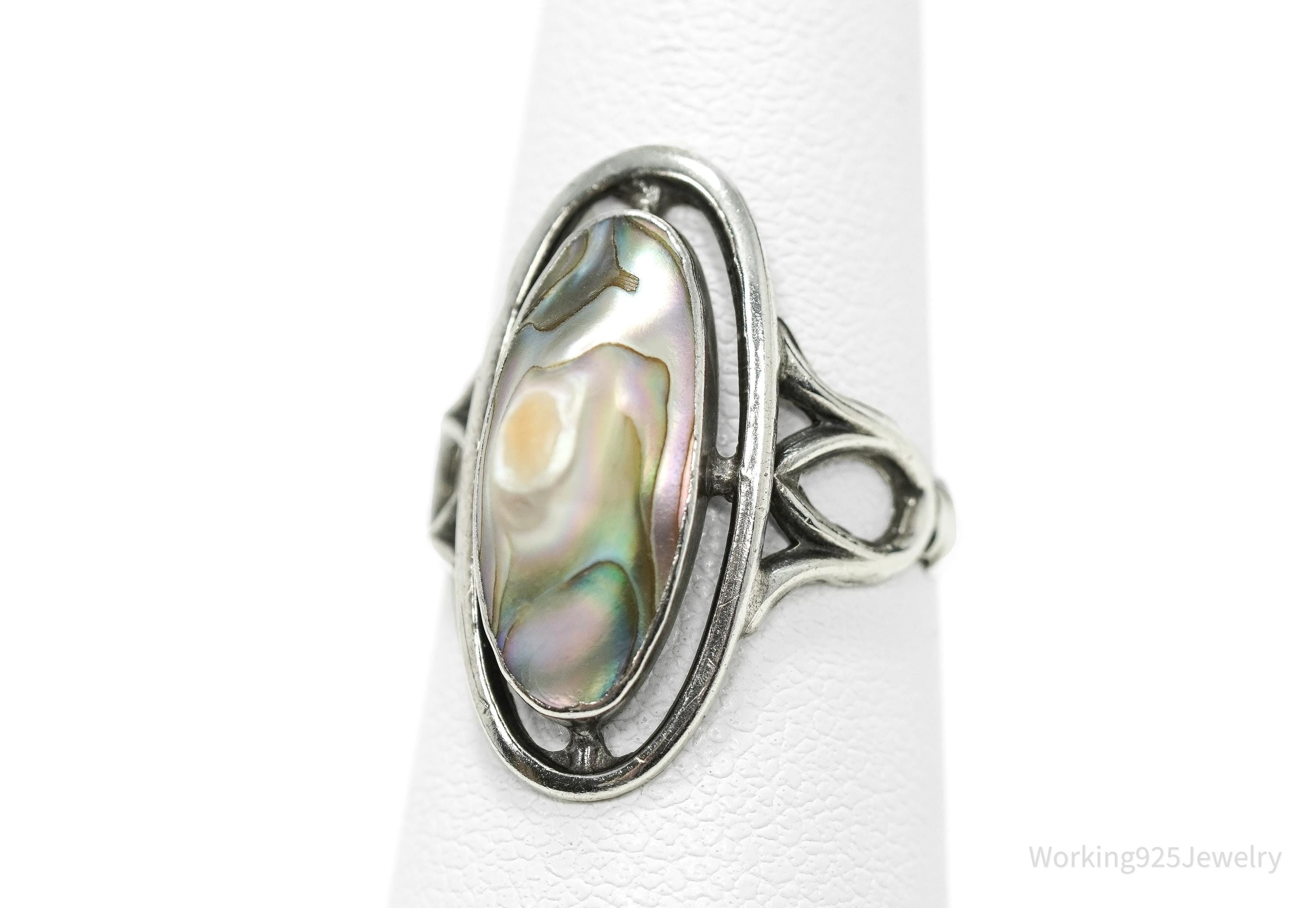 Antique Paua Abalone Shell Sterling Silver Ring - Size 5.25