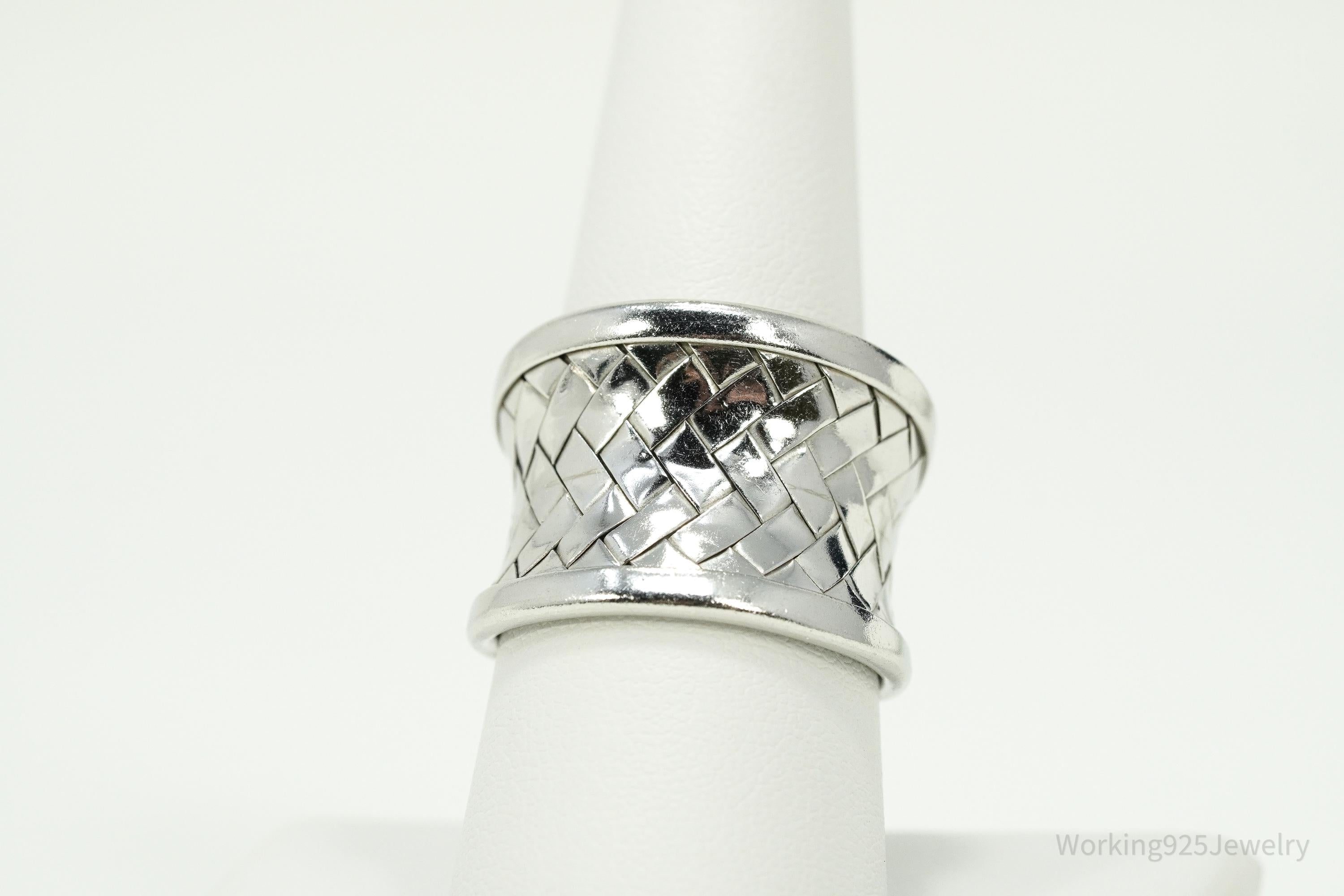 Vintage Basket Weave Sterling Silver Band Ring - Size 8.75