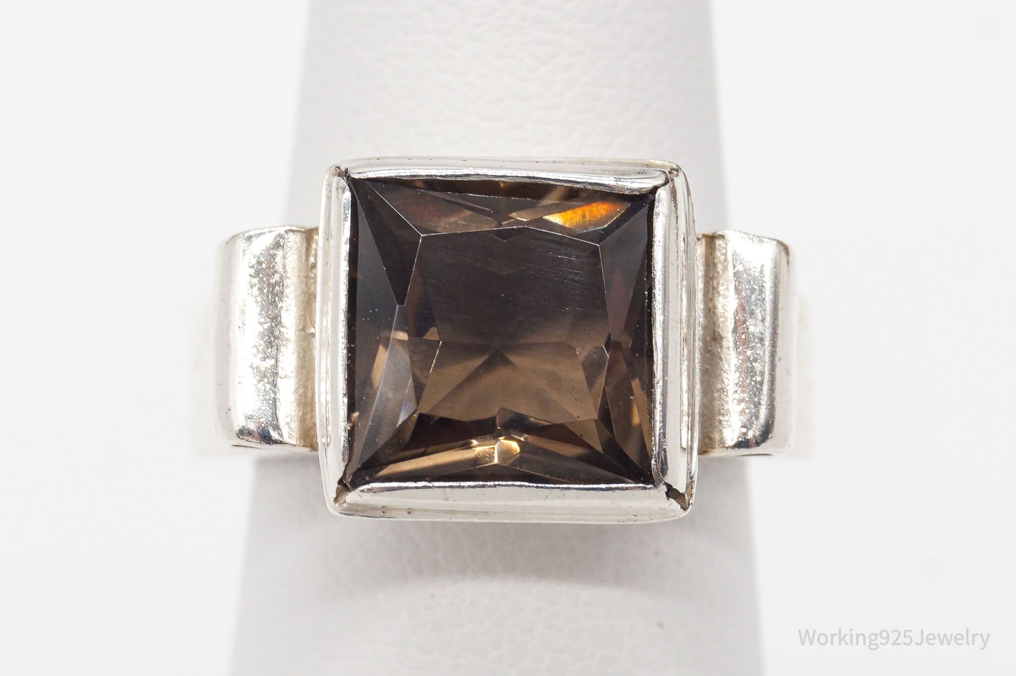 Vintage Large Smoky Topaz Sterling Silver Ring - Size 5.75