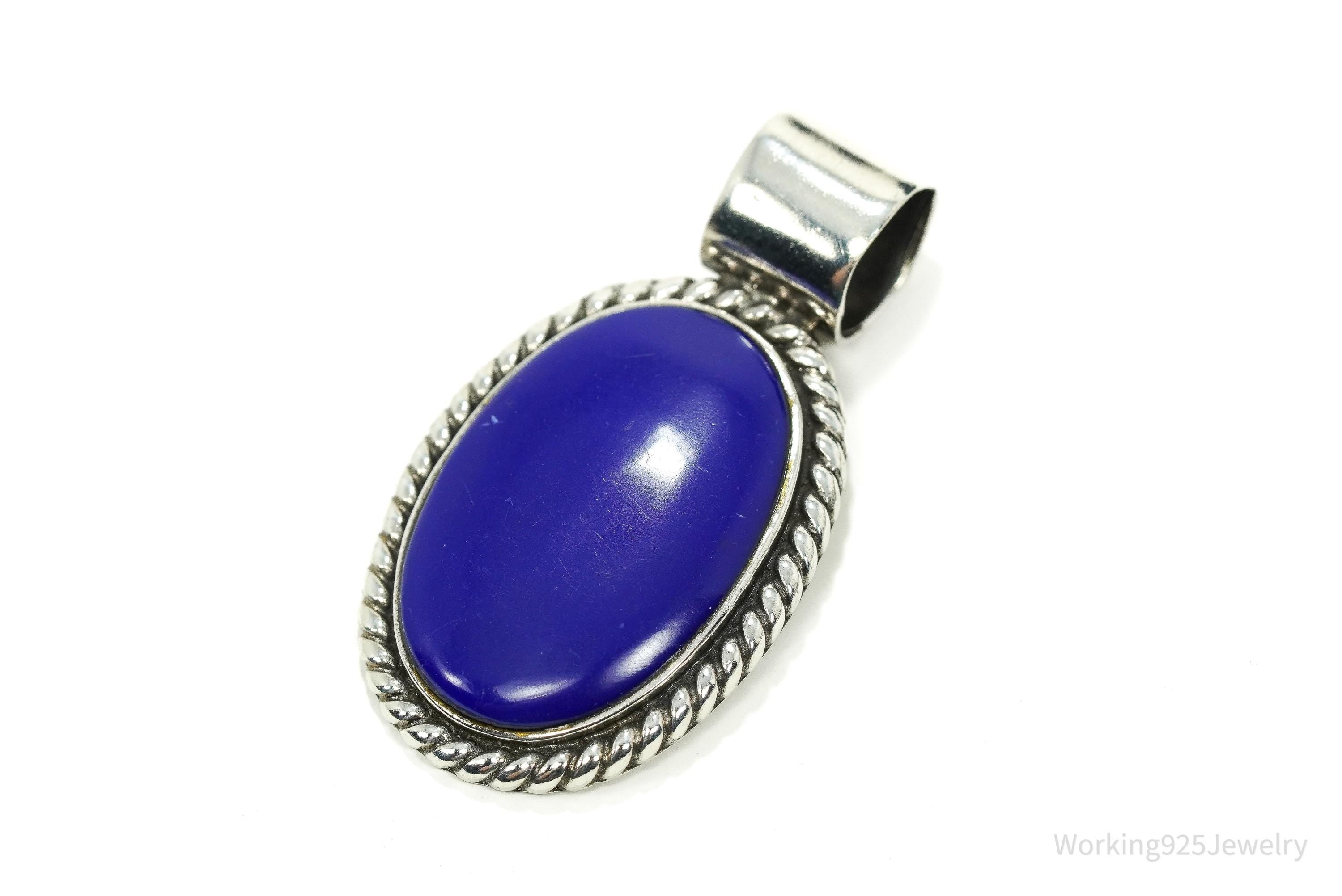 Large Vintage Lapis Lazuli Sterling Silver Pendant