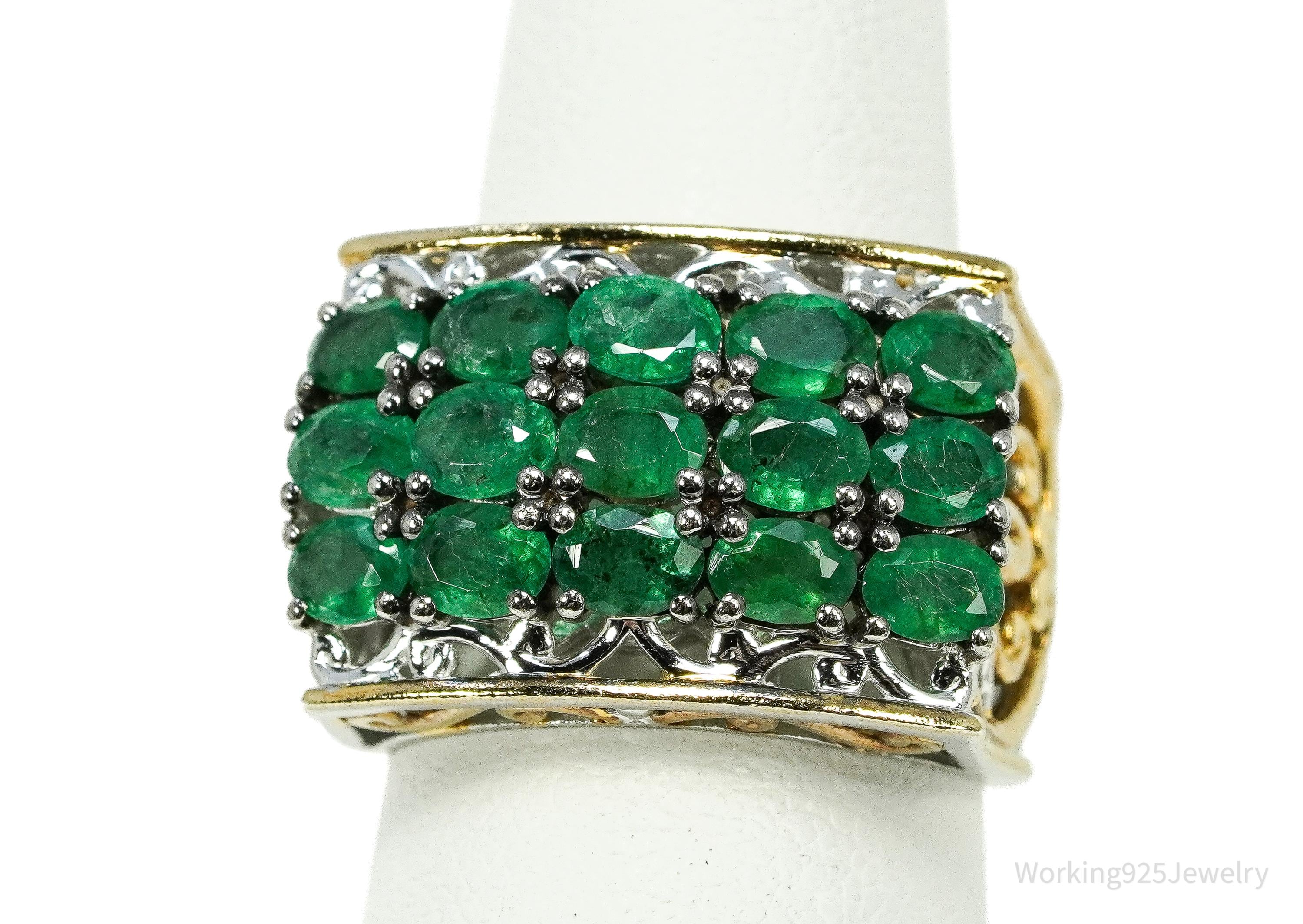 Michael Valitutti Emerald Gold Vermeil Palladium Sterling Silver Ring Size 5.25