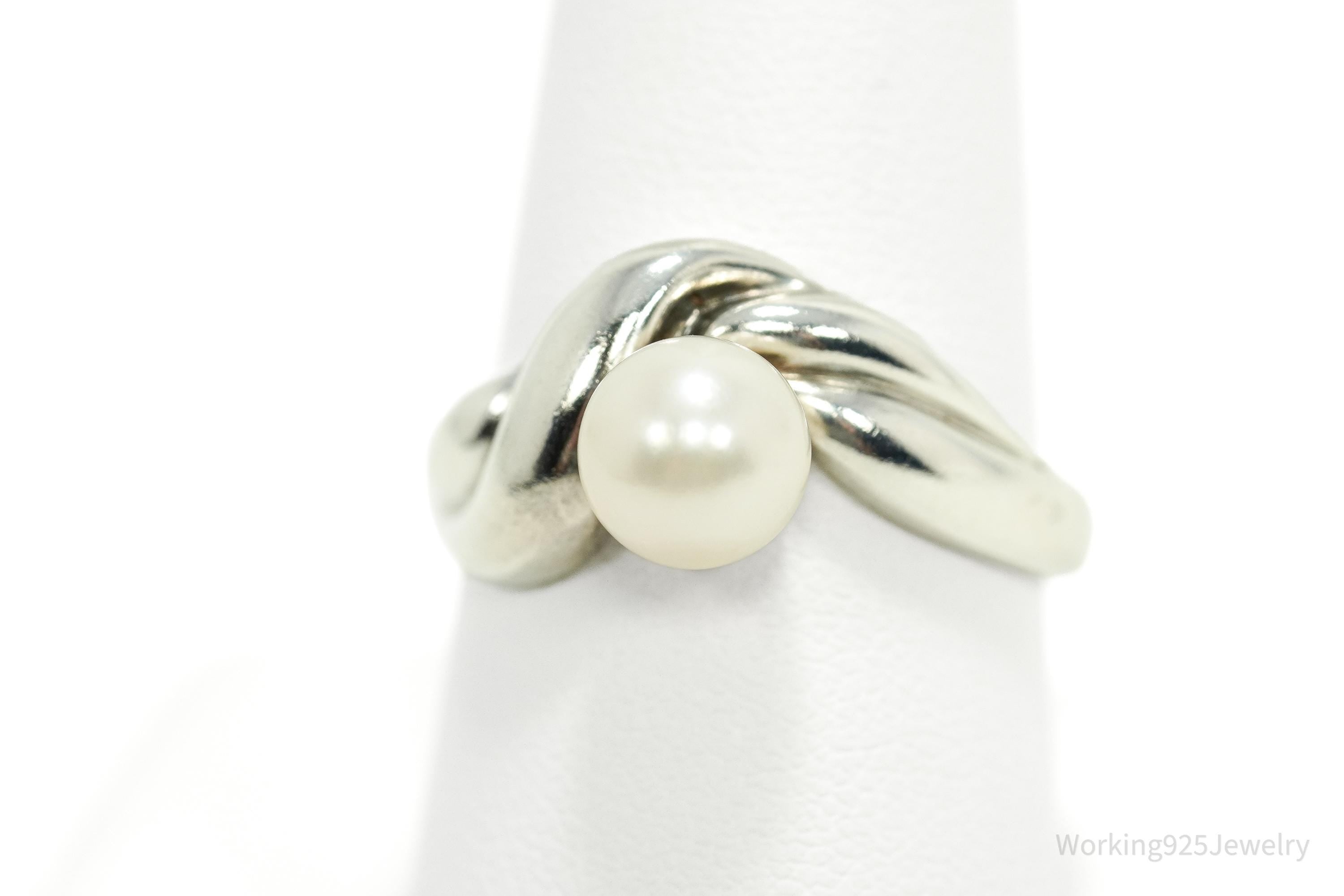 Vintage White Pearl Sterling Silver Ring - Size 9