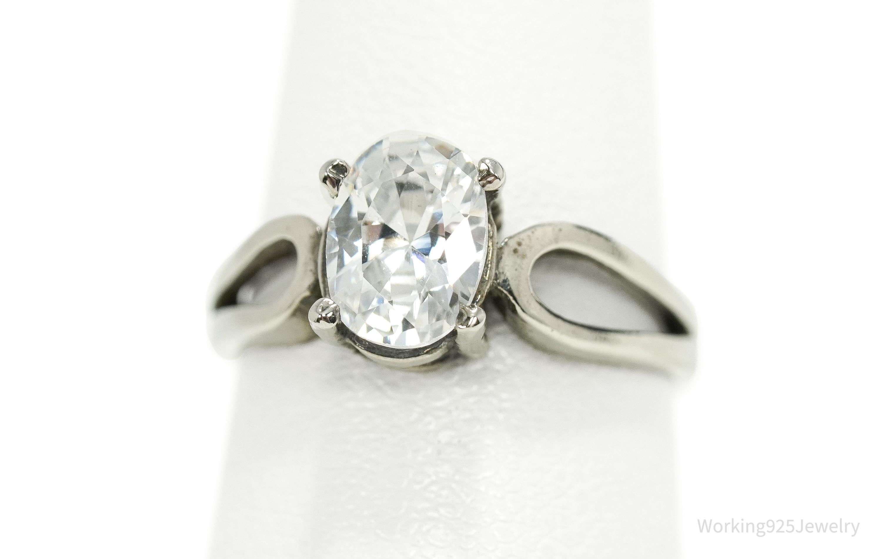 Vintage Cubic Zirconia Sterling Silver Ring - Size 5.75