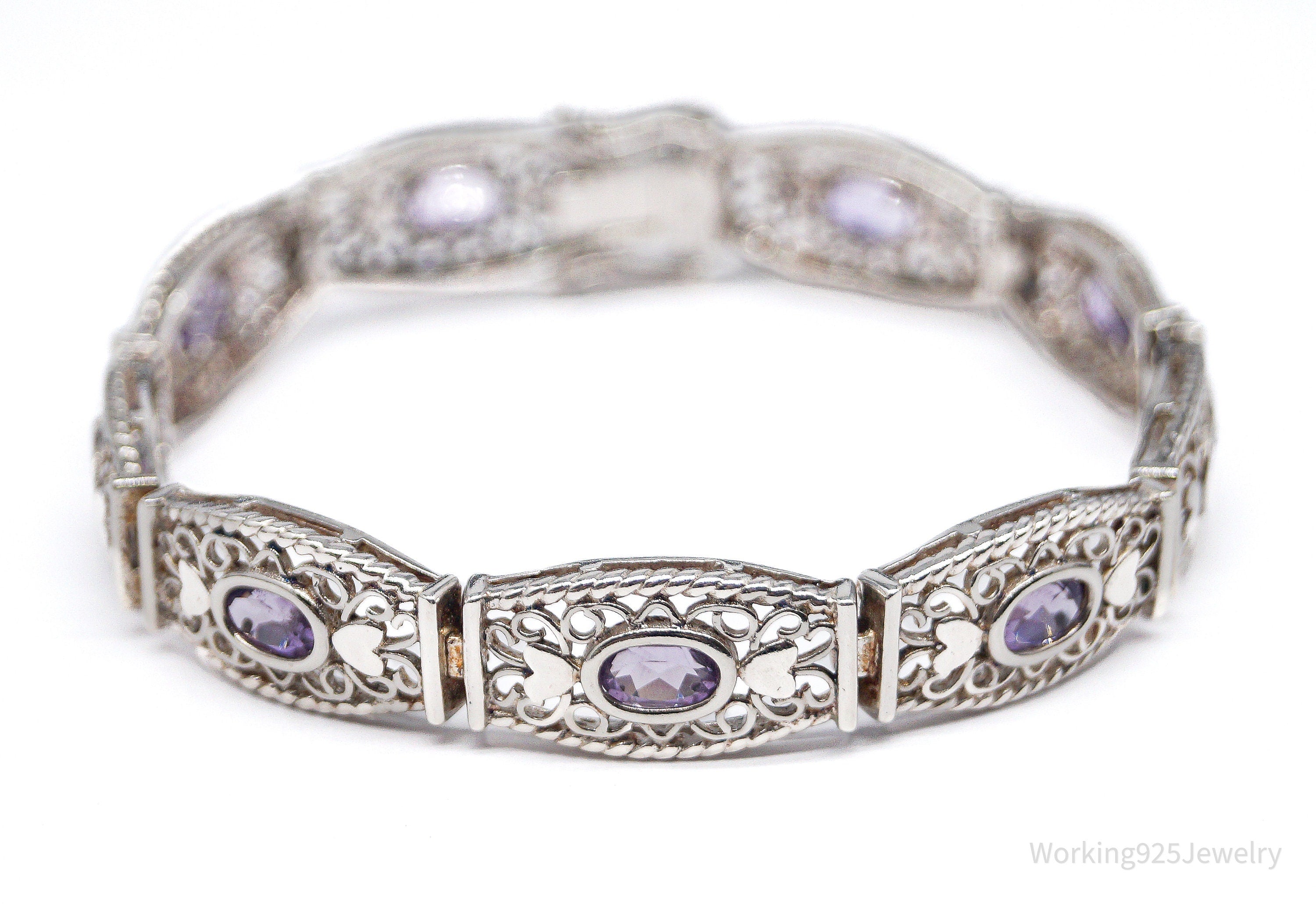 Vintage Purple Amethyst Sterling Silver Bracelet - 7.5"