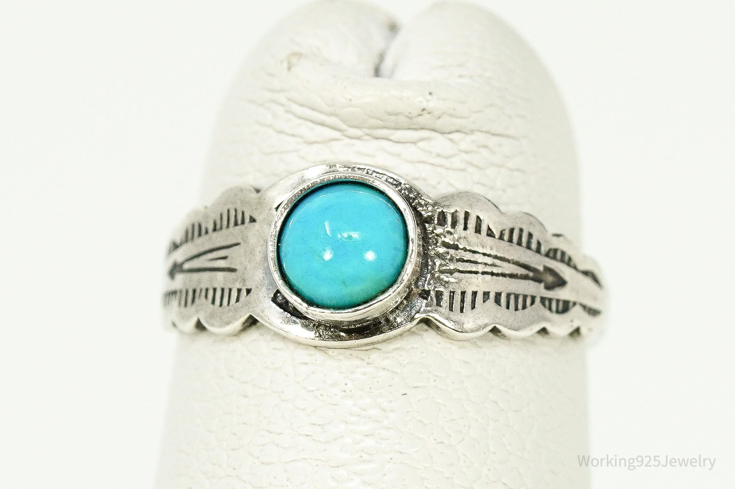 Vintage Handmade Native American Turquoise Silver Ring / Toe Ring - Size 1.25